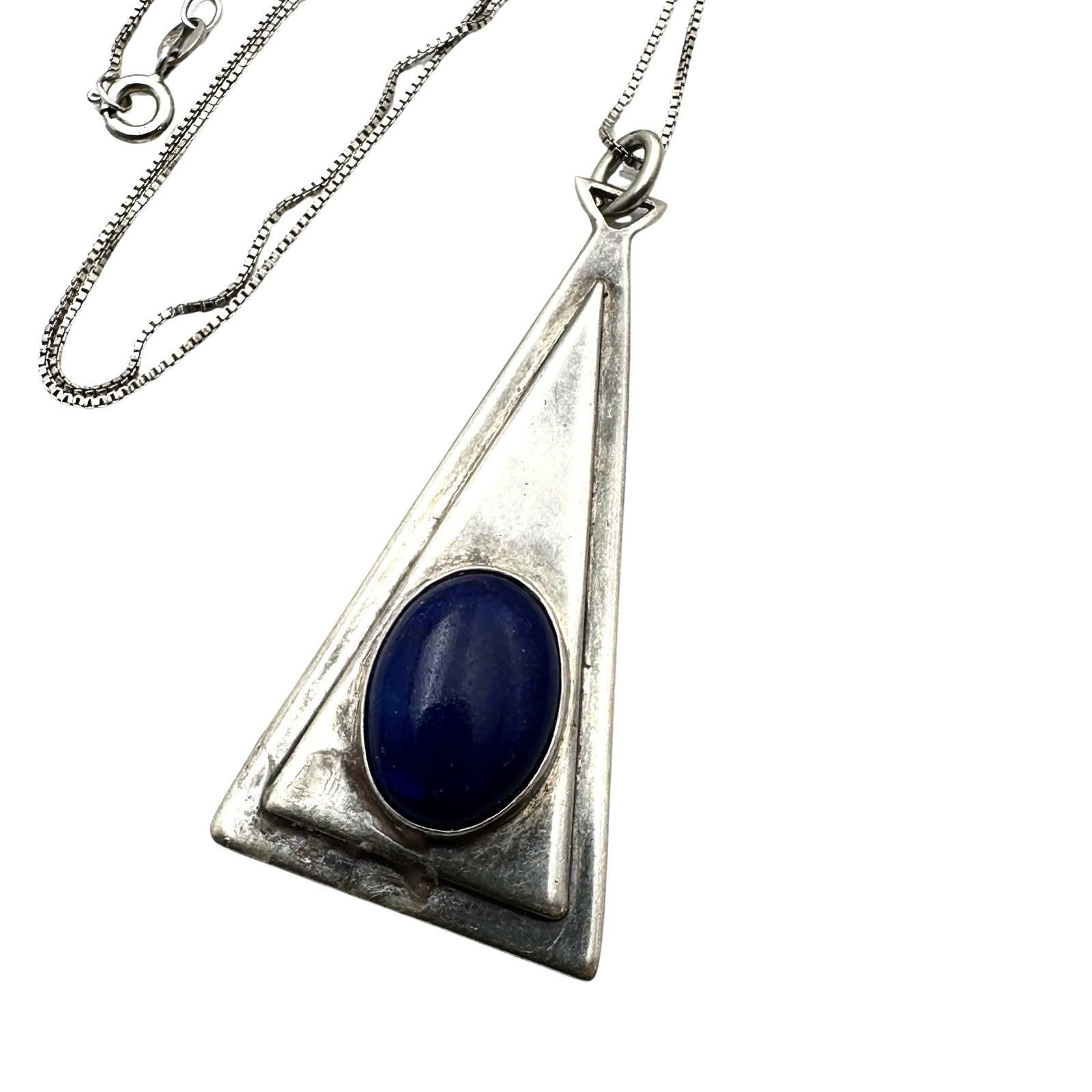 Blue Lapis Lazuli Sterling Silver Pendant 18 Inch Chain Necklace Weight 18 Grams (1 of 2)