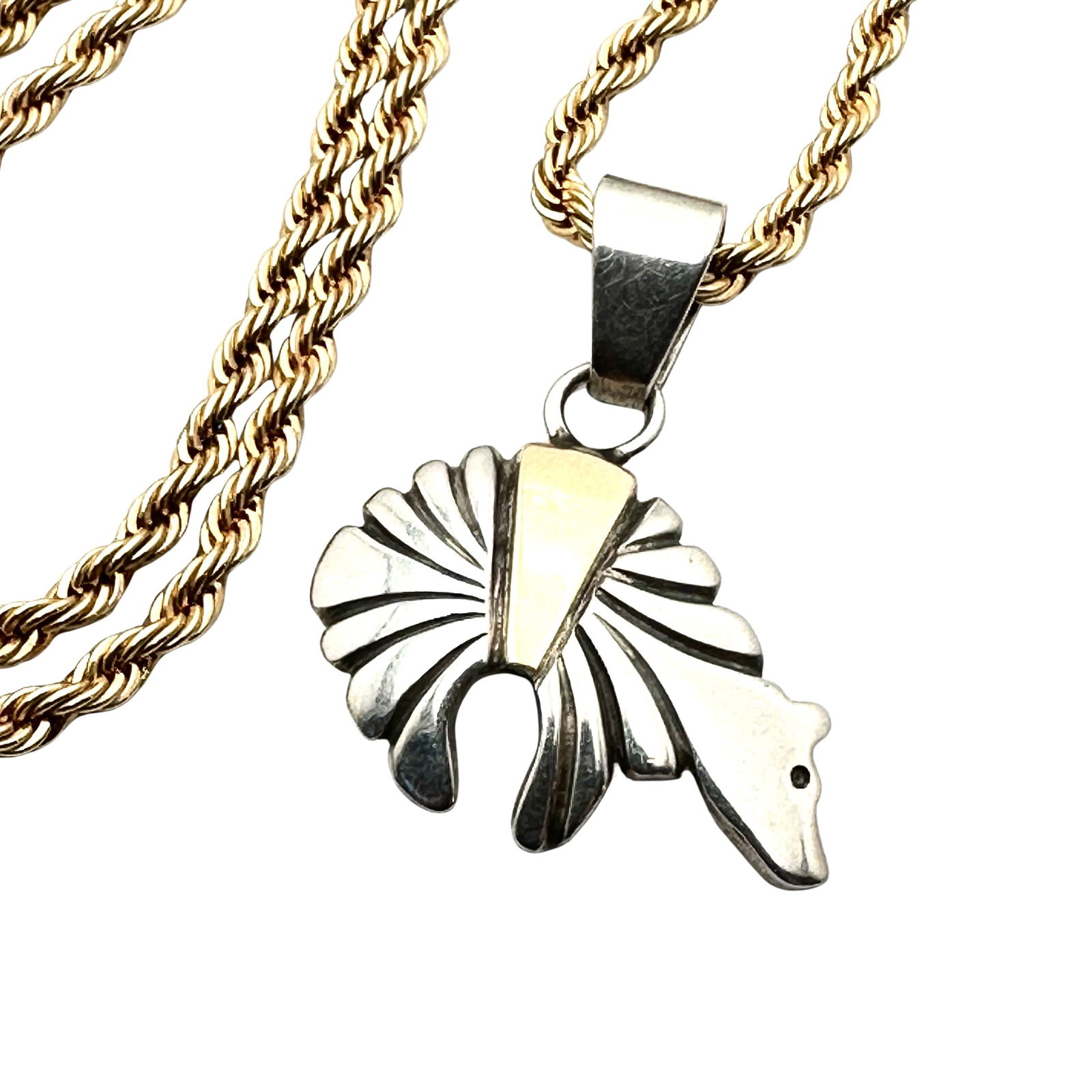 14K Gold Sterling Silver Native American Fetish Bear Pendant Necklace Gold Over Sterling Chain 22 (1 of 2)
