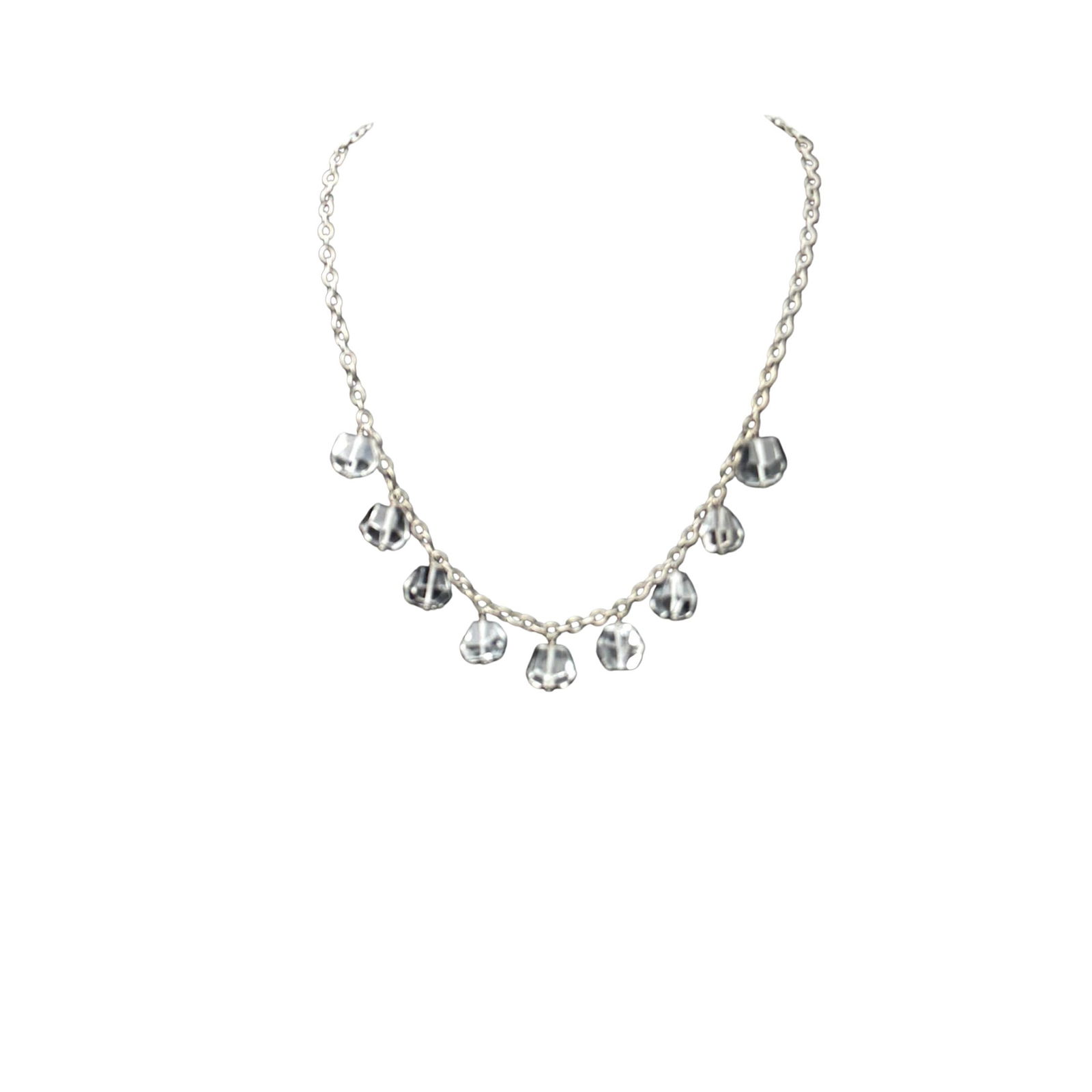 Clear Faceted Gemstone Drops Sterling Silver Necklace 18 Inch: Clear Faceted Gemstone Drops Sterling Silver Necklace 18 Inch