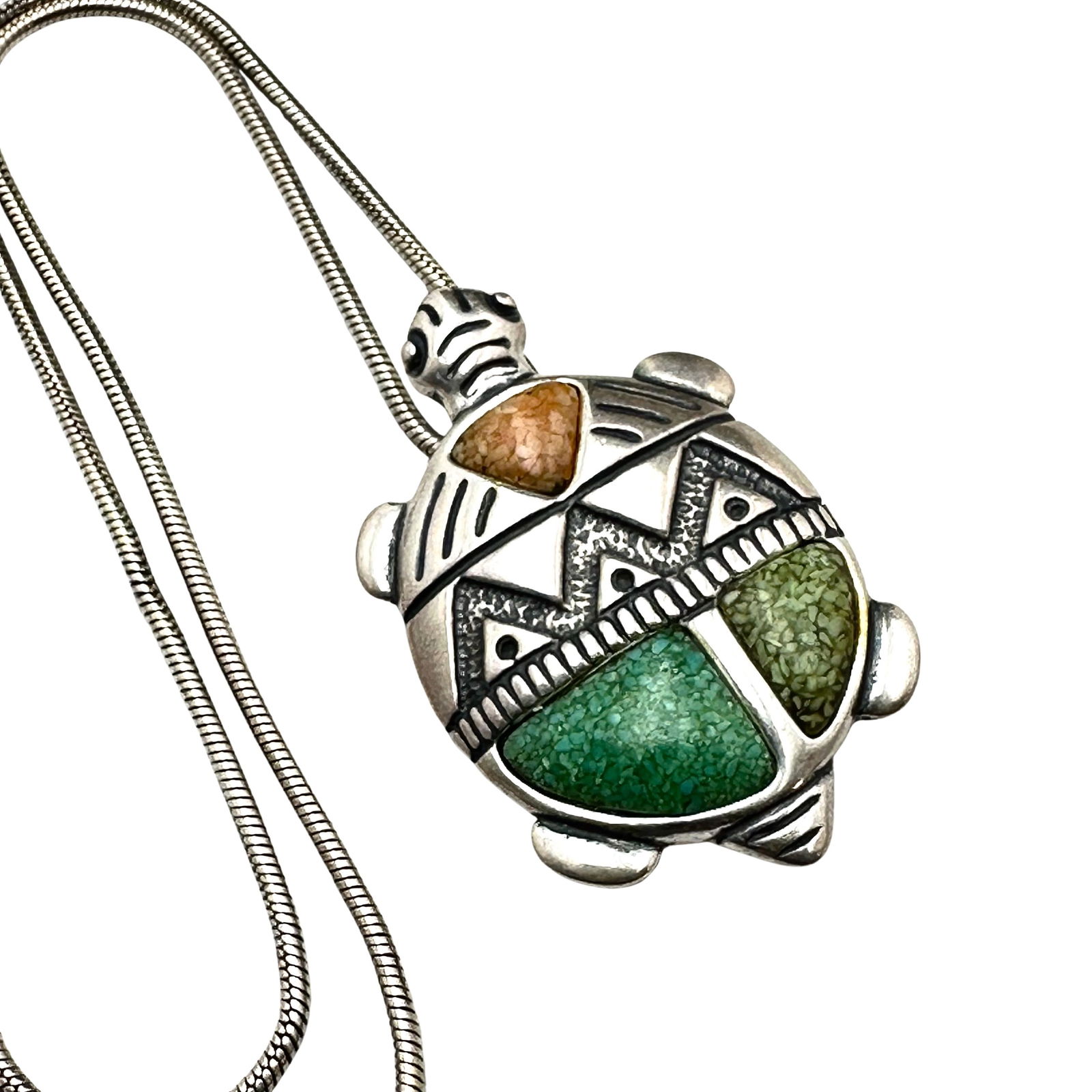 Carolyn Pollack Gemstone Turtle Pendant Pin 15 Inch Chain Sterling Silver Necklace 13 Grams (1 of 2)