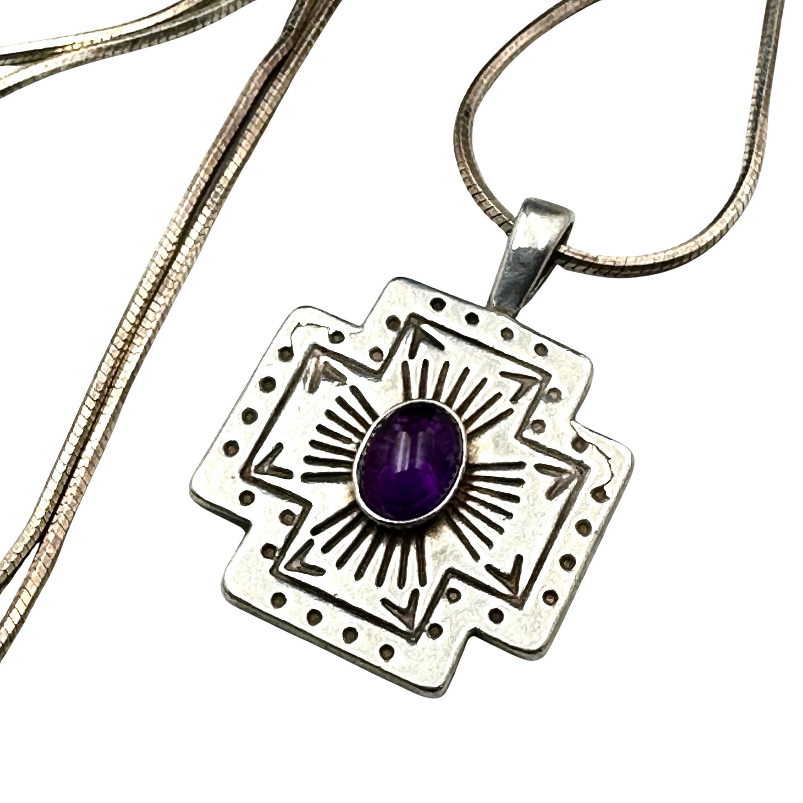 Purple Amethyst Pendant Sterling Silver Cross Necklace 22 Inch Chain 10 Grams: Purple Amethyst Pendant Sterling Silver Cross Necklace 22 Inch Chain 10 Grams