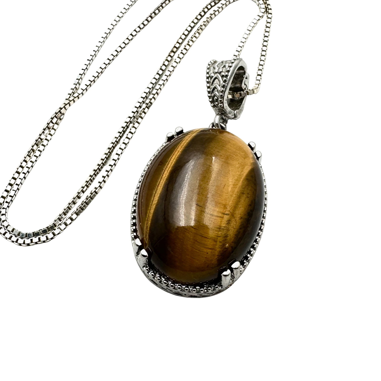 Tiger Eye Pendant Enhancer Sterling Silver 16 Inch Chain 20 Grams Necklace (1 of 2)