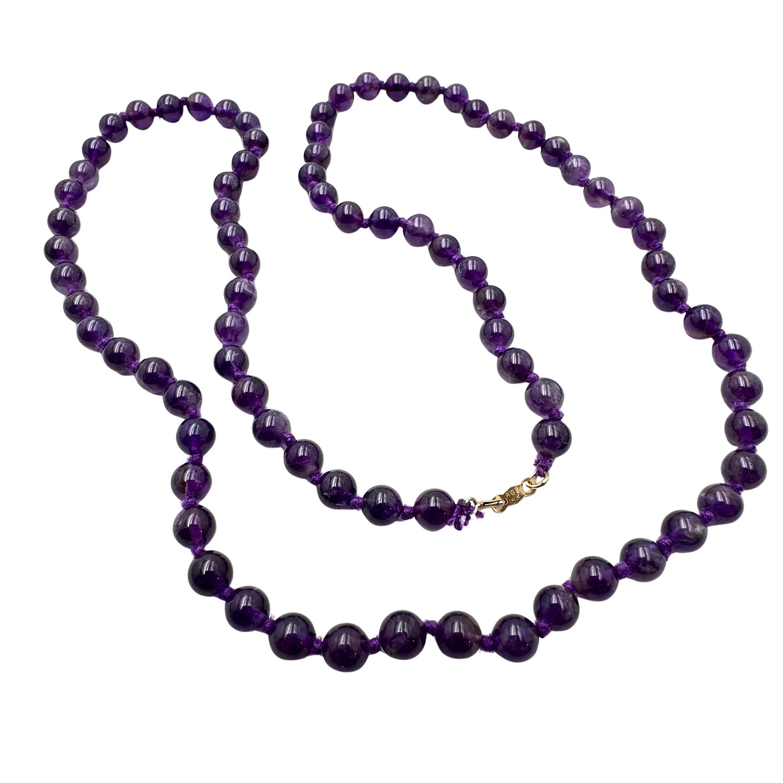 14K Gold Purple Amethyst Bead Necklace 22 Inch: 14K Gold Purple Amethyst Bead Necklace 22 Inch