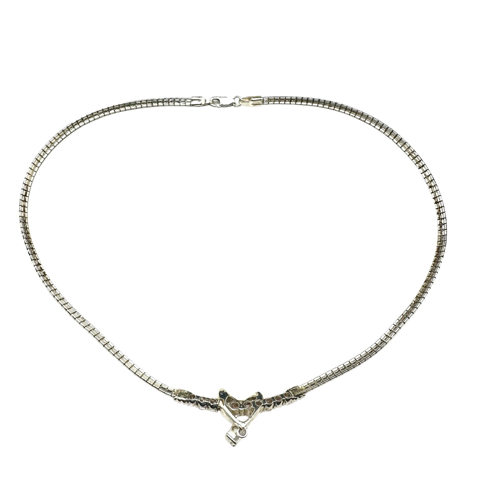 Sterling Silver Cubic Zirconia Heart Design Choker Necklace 16 Inch Weight 15 Grams: Sterling Silver Cubic Zirconia Heart Design Choker Necklace 16 Inch Weight 15 Grams