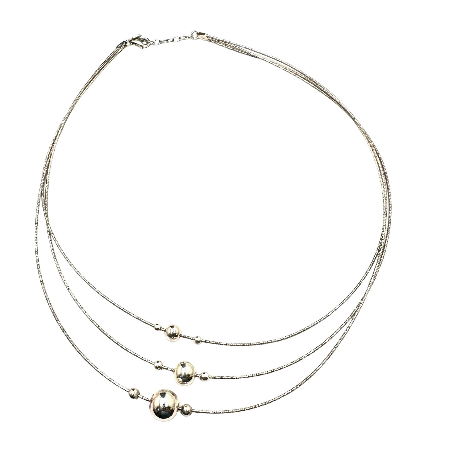 Italy Sterling Silver 18 Inch Necklace Sparkly Design Multi Strand Bead Pendants: Italy Sterling Silver 18 Inch Necklace Sparkly Design Multi Strand Bead Pendants