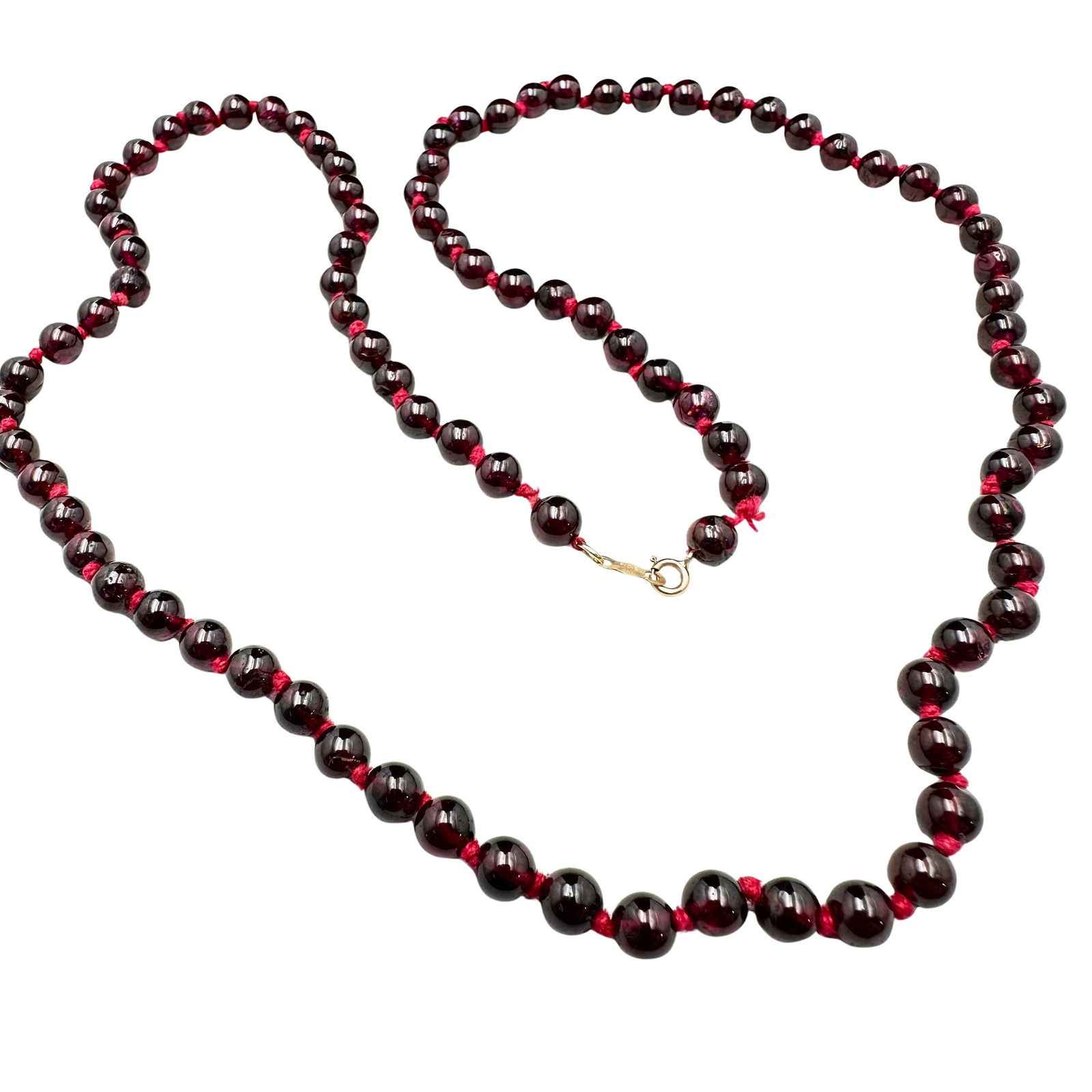 14K Gold Red Garnet Bead Necklace 22 Inch: 14K Gold Red Garnet Bead Necklace 22 Inch