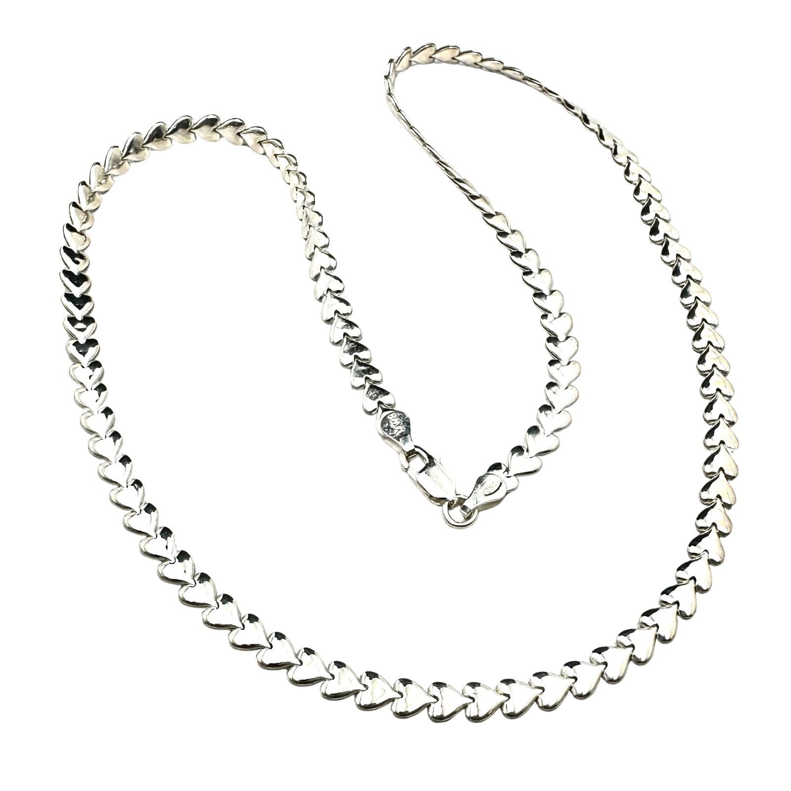Italy Sterling Silver Heart Design Chain Necklace 17 Inch Weight 7 Grams: Italy Sterling Silver Heart Design Chain Necklace 17 Inch Weight 7 Grams
