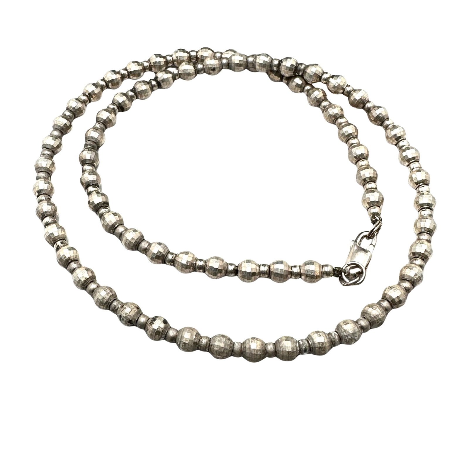 Sterling Silver Faceted Bead 18 Inch Necklace Weight 14 Grams: Sterling Silver Faceted Bead 18 Inch Necklace Weight 14 Grams