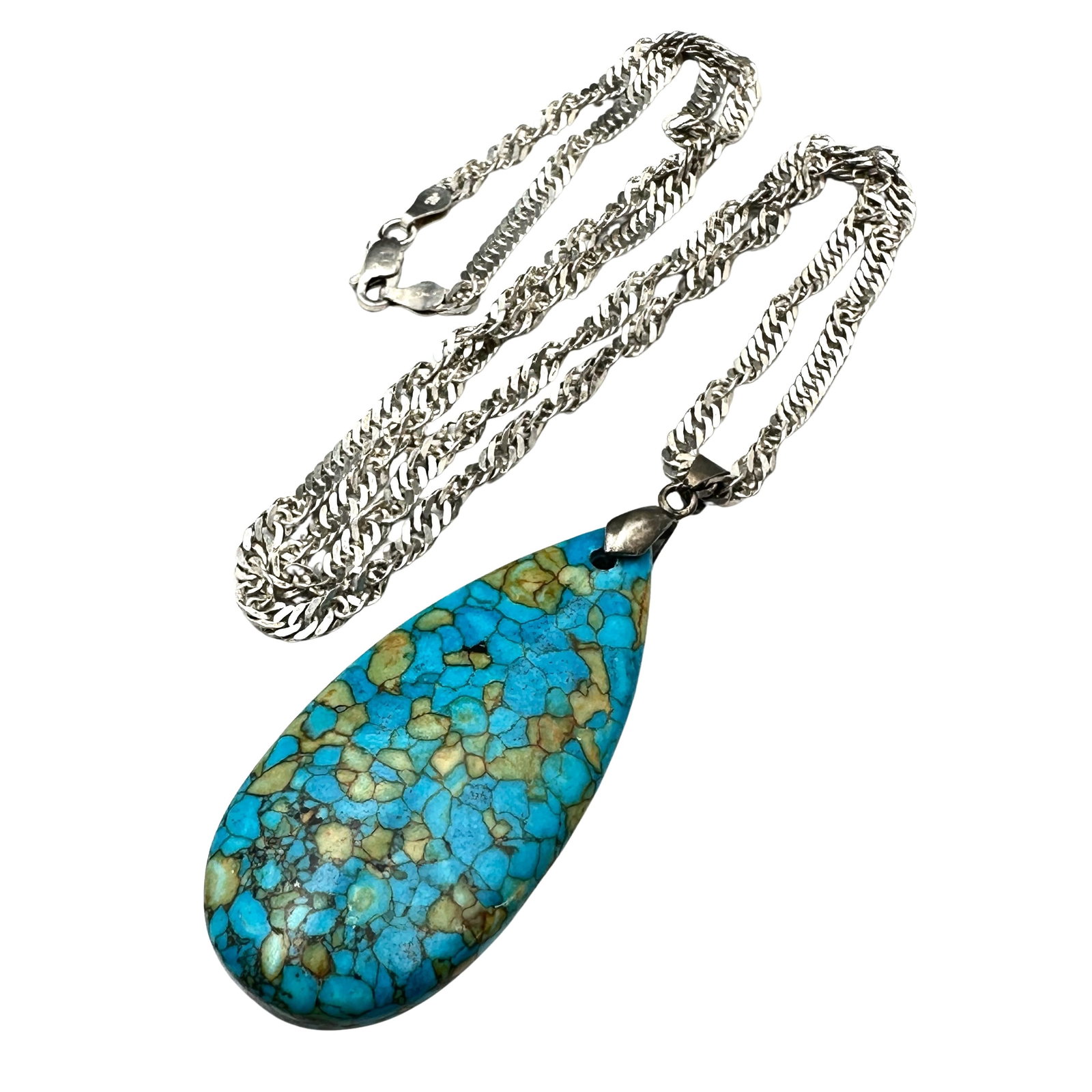 Blue Gemstone Pendant 24 Inch Chain Sterling Silver Necklace 26 Grams: Blue Gemstone Pendant 24 Inch Chain Sterling Silver Necklace 26 Grams