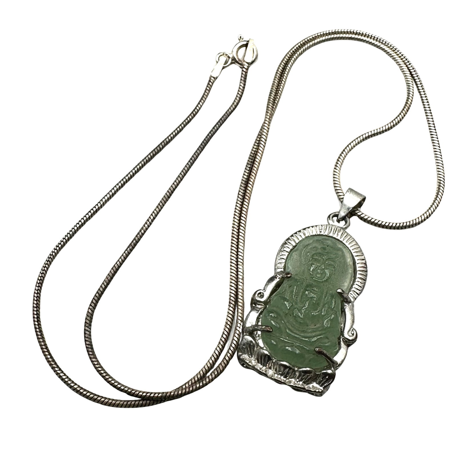Jade Buddha Pendant Sterling Silver 17 Inch Necklace: Jade Buddha Pendant Sterling Silver 17 Inch Necklace