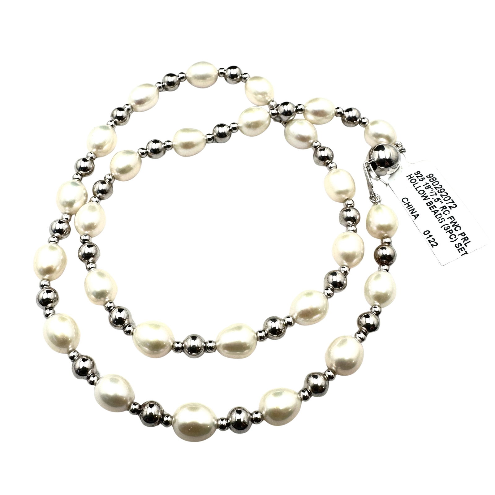 Sterling Silver Beads and Pearl 17 Inch Necklace 23 Grams: Sterling Silver Beads and Pearl 17 Inch Necklace 23 Grams