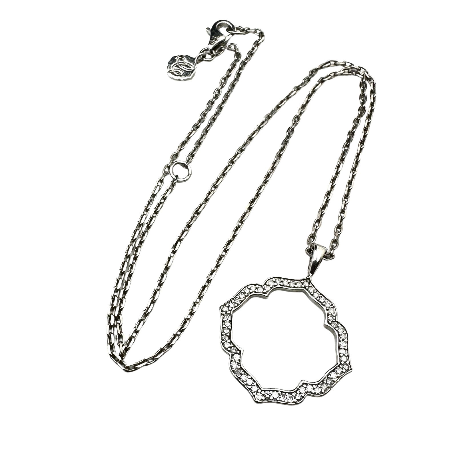 Diamond Quatrefoil Pendant Sterling Silver 19 Inch Necklace: Diamond Quatrefoil Pendant Sterling Silver 19 Inch Necklace