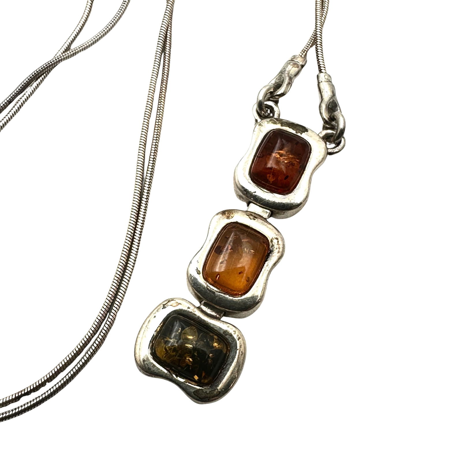 Triple Amber Pendant Sterling Silver 16 Inch Chain Necklace 7 Grams: Triple Amber Pendant Sterling Silver 16 Inch Chain Necklace 7 Grams