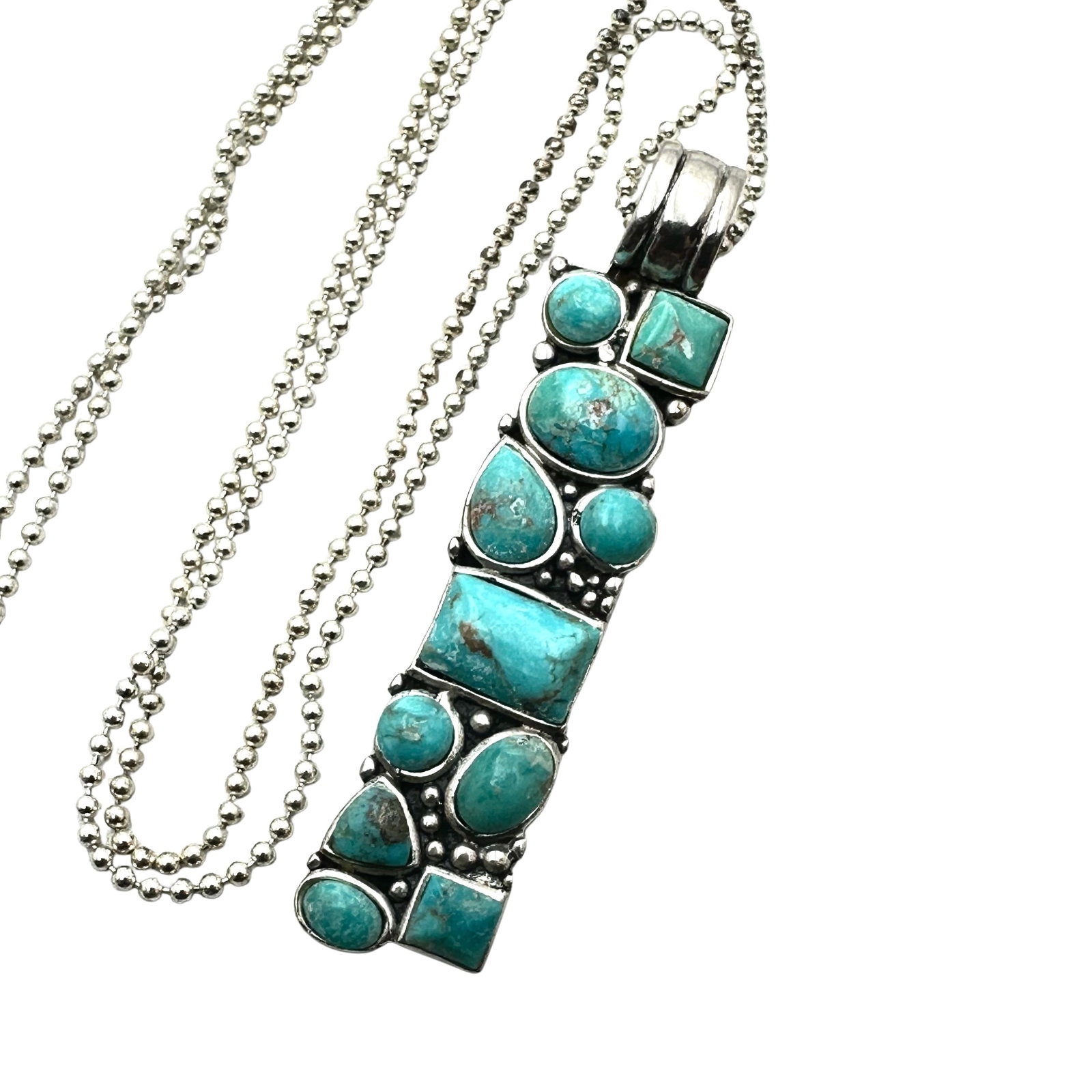 Turquoise Pendant Sterling Silver 24 Inch Chain Necklace 11 Grams: Turquoise Pendant Sterling Silver 24 Inch Chain Necklace 11 Grams