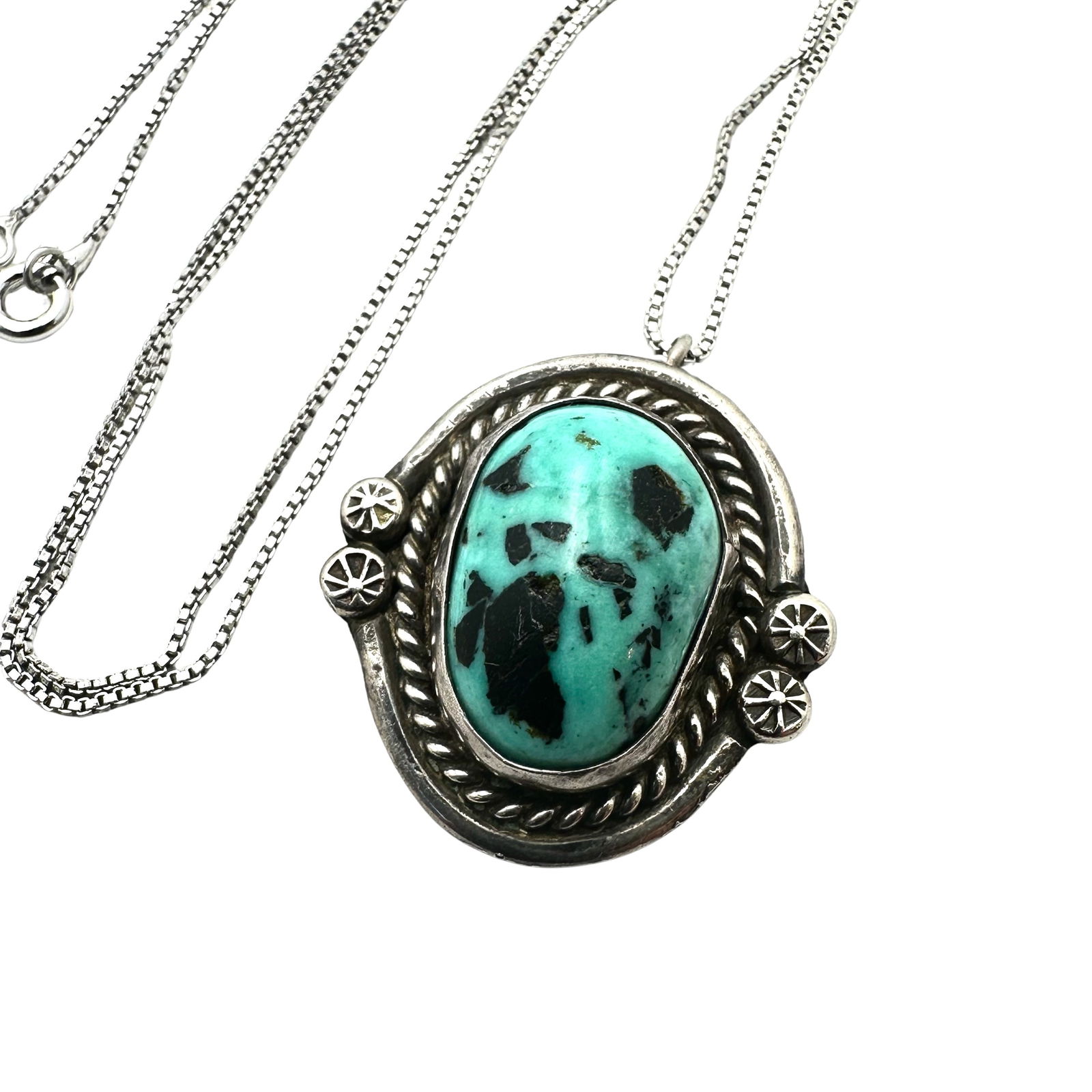 Native American Turquoise Pendant Sterling Silver 17 Inch Chain Necklace 9 Gram (1 of 2)