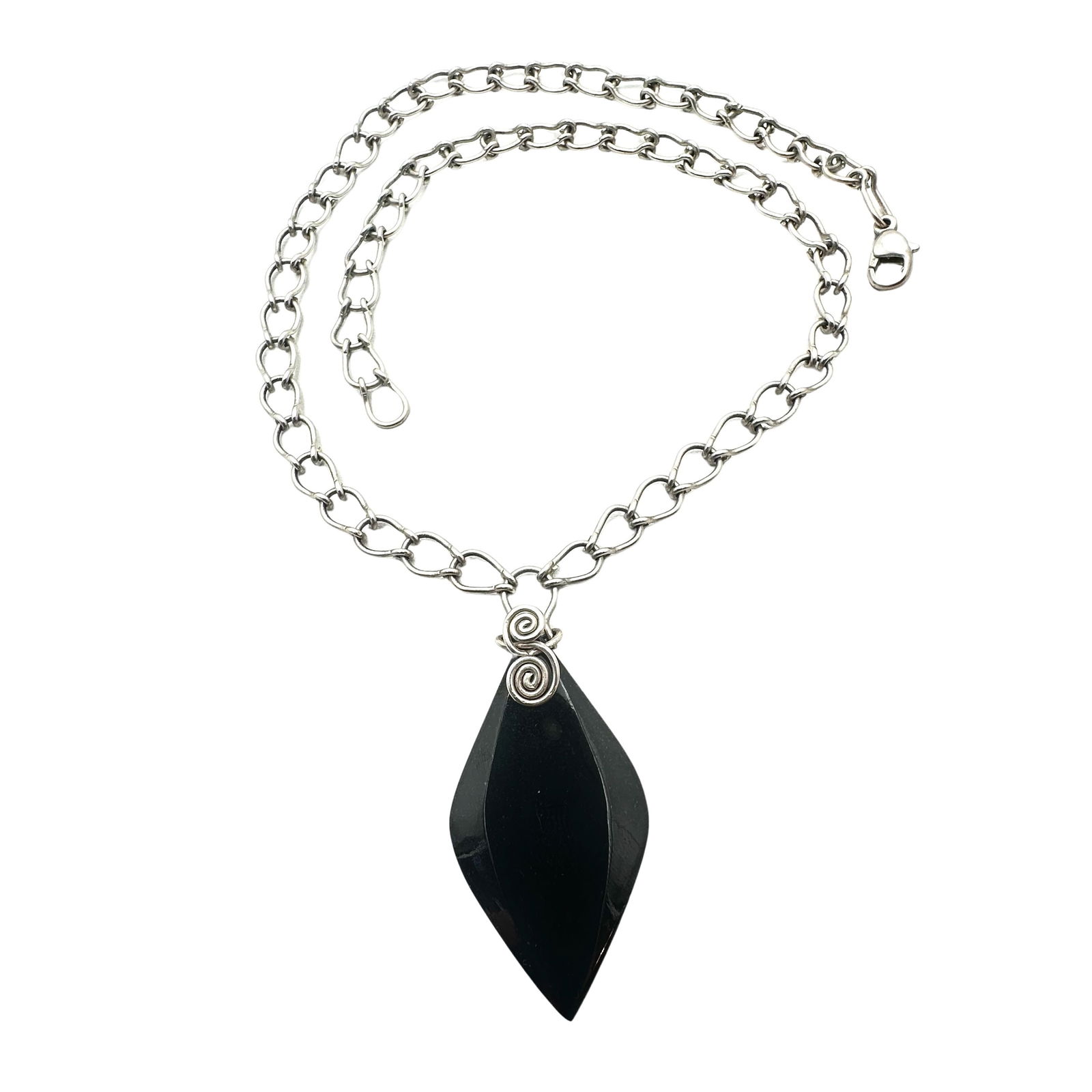 Black Onyx Pendant Sterling Silver Heavy 16 Inch Chain Necklace 27 Grams: Black Onyx Pendant Sterling Silver Heavy 16 Inch Chain Necklace 27 Grams