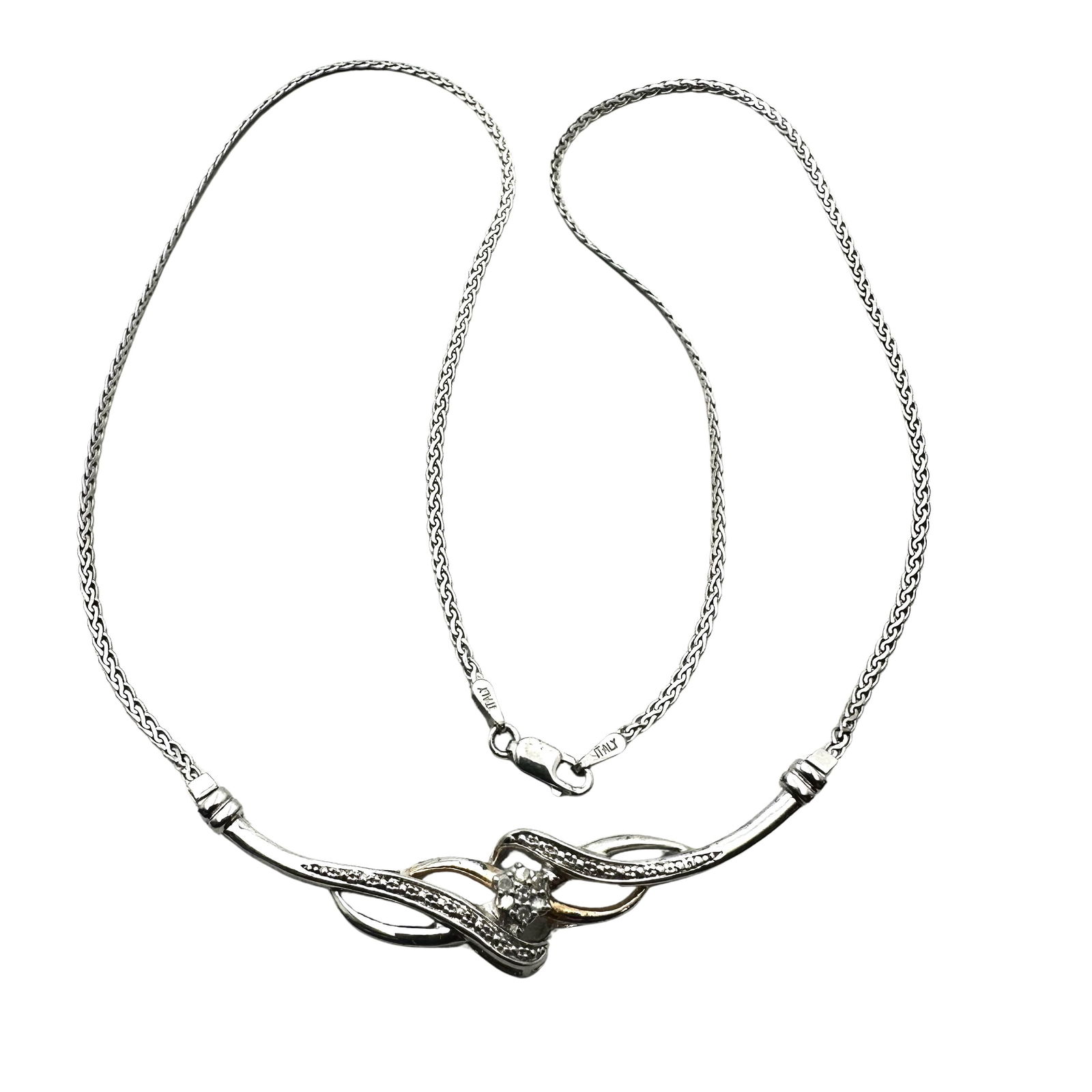 Diamond Sterling Silver 17 Inch Necklace 6 Grams: Diamond Sterling Silver 17 Inch Necklace 6 Grams