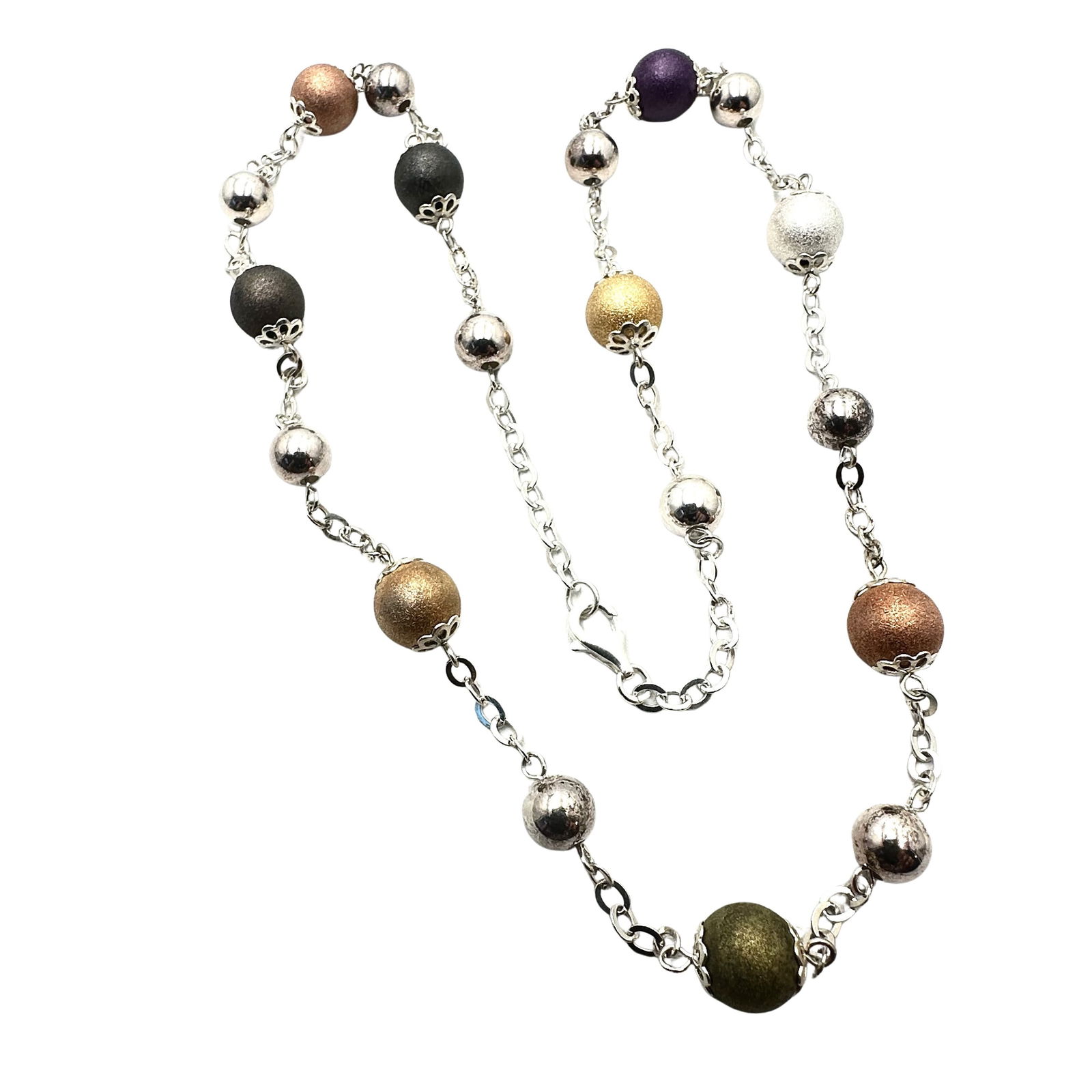 Multicolor Sparkle Bead Sterling Silver Necklace 22 Inch 18 Grams (1 of 2)