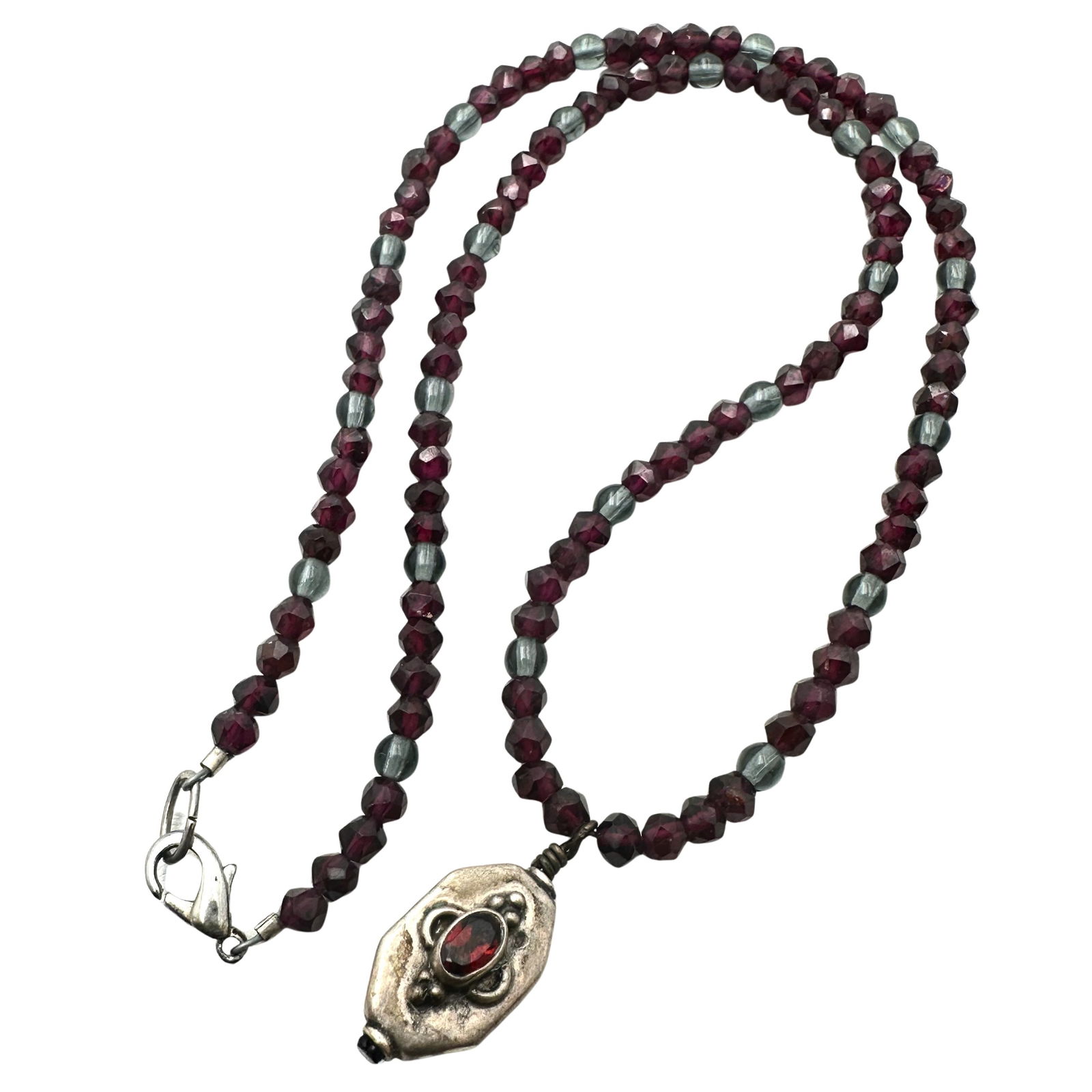 Garnet Pendant Sterling Silver Garnet Bead Necklace 17 Inch (1 of 2)