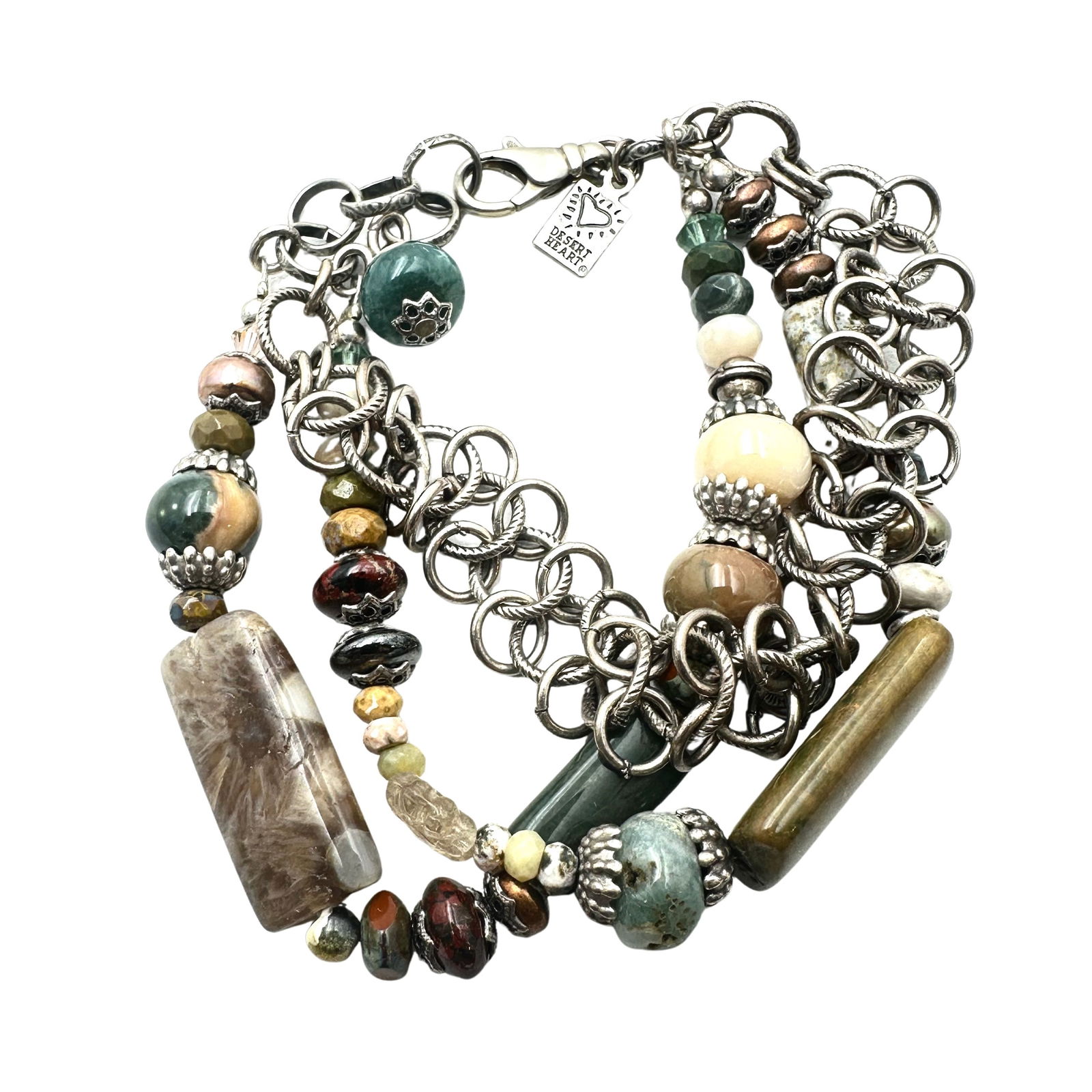 Desert Heart Brand Multi Gemstone Multi Strand Sterling Silver Bracelet 8 Inch (1 of 2)