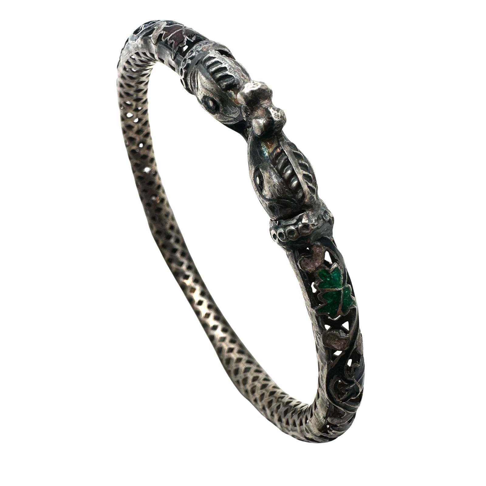 Vintage Enameled Sterling Silver Bangle Bracelet 8 Inch 14 Grams Unique Design (1 of 2)