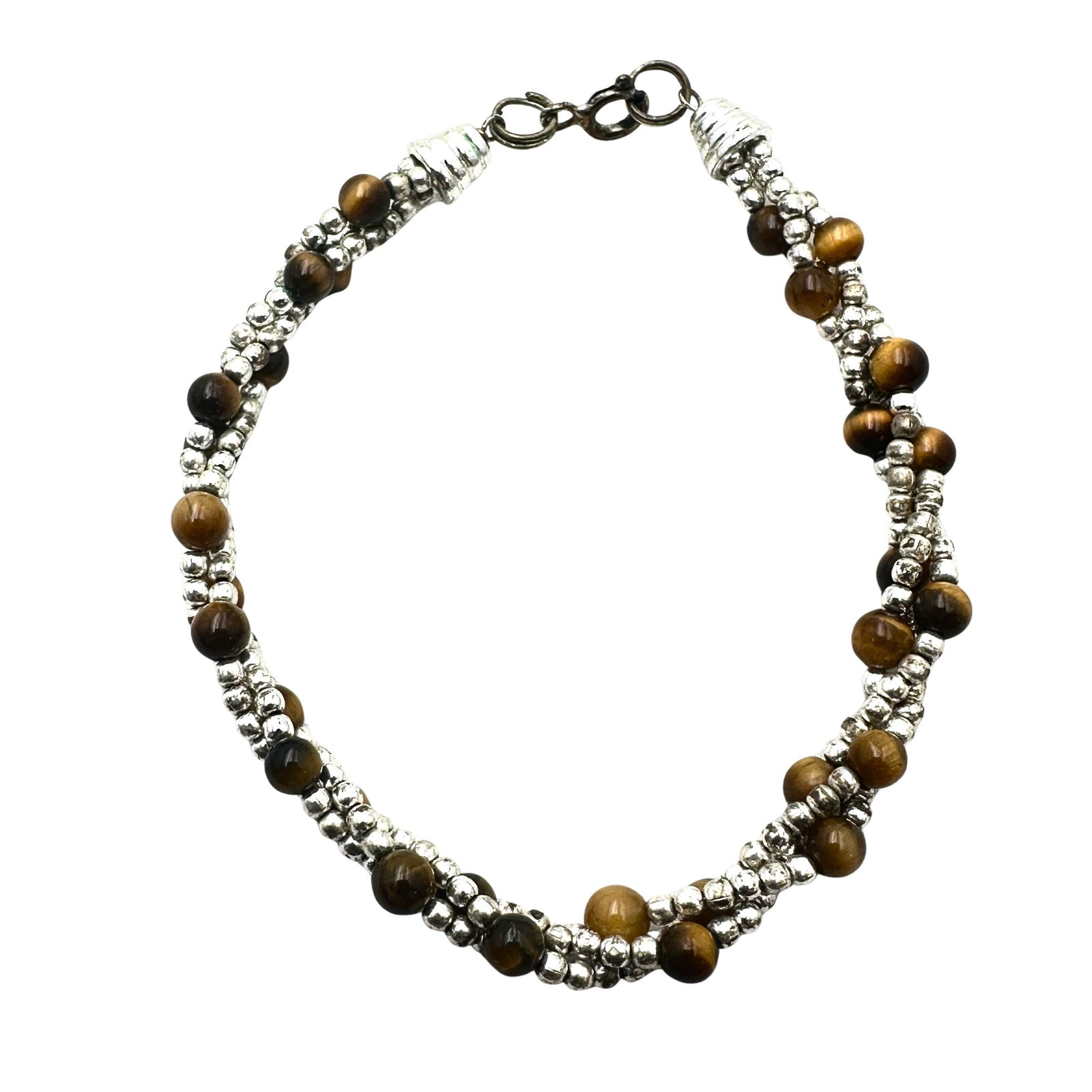 Tigers Eye Gemstone Bead Sterling Silver Bracelet 6.5 Inch 7.7 Grams (1 of 2)
