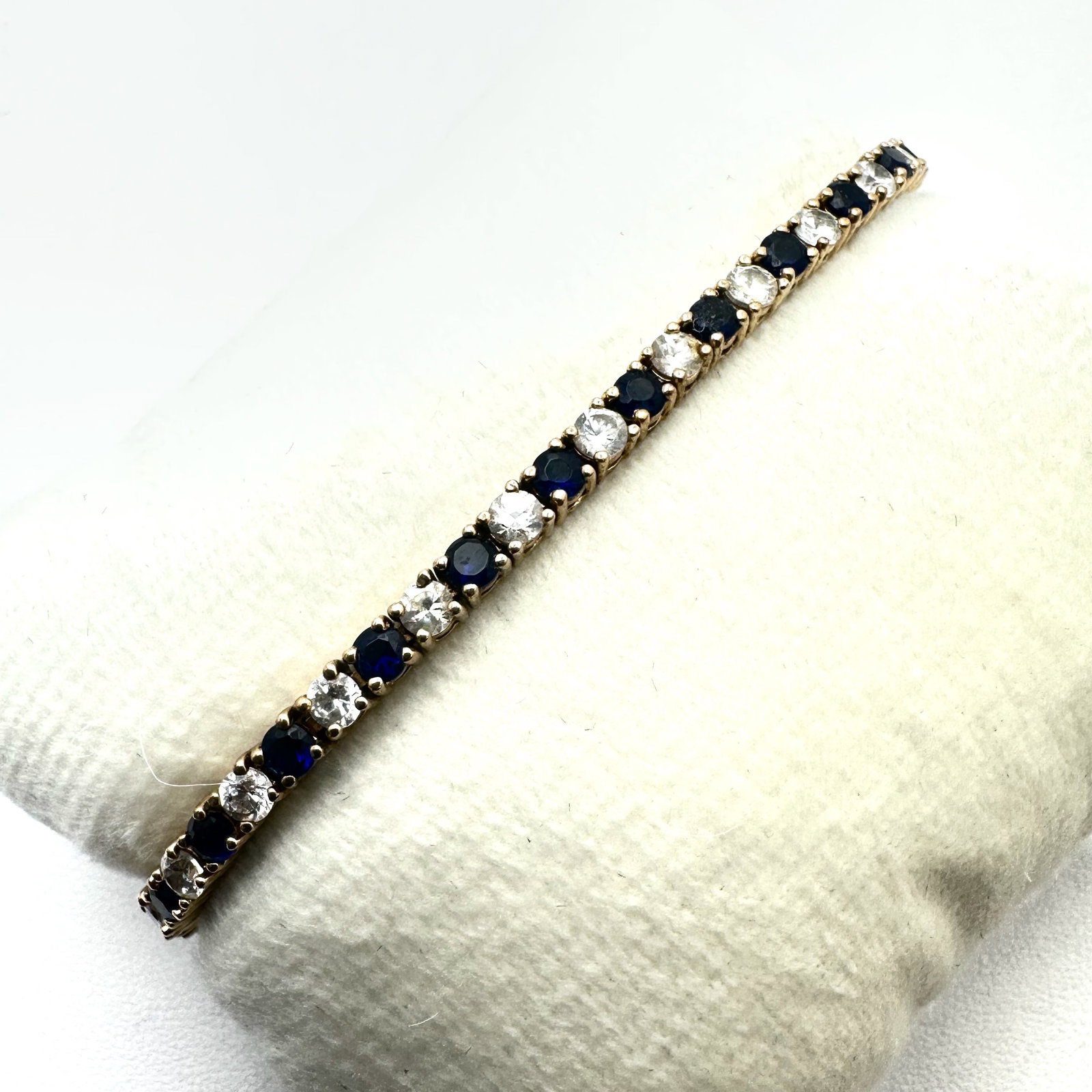 Blue And Clear Cubic Zirconia Gold Over Sterling Silver Tennis Bracelet 7 Inch 9.3 Grams: Blue And Clear Cubic Zirconia Gold Over Sterling Silver Tennis Bracelet 7 Inch 9.3 Grams