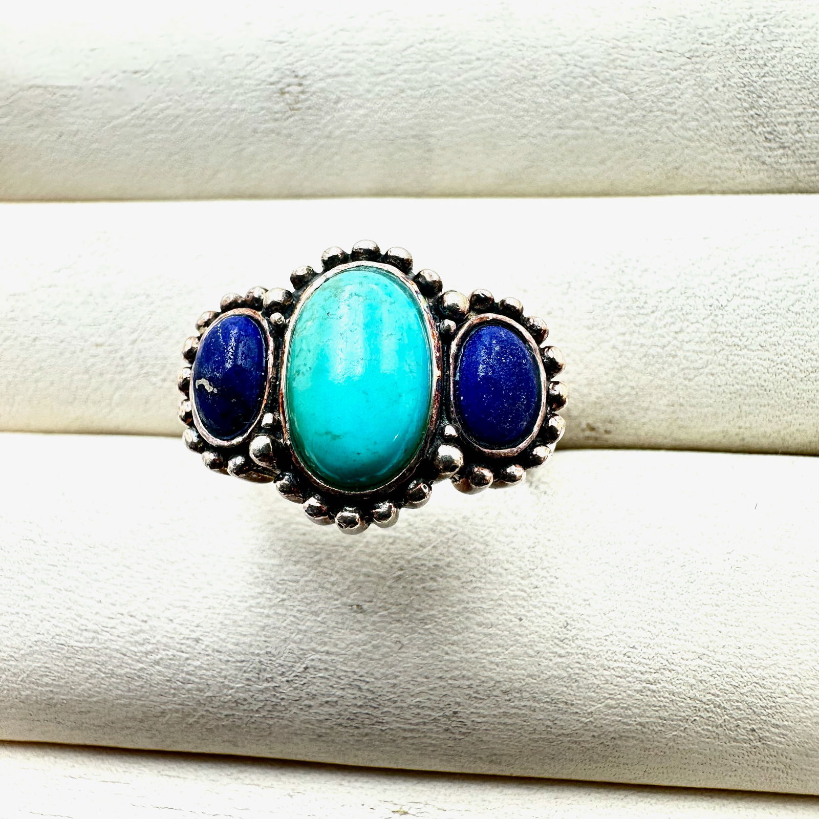 Turquoise and Lapis Lazuli Sterling Silver Ring Size 9 Weight 7.6 Grams (1 of 2)