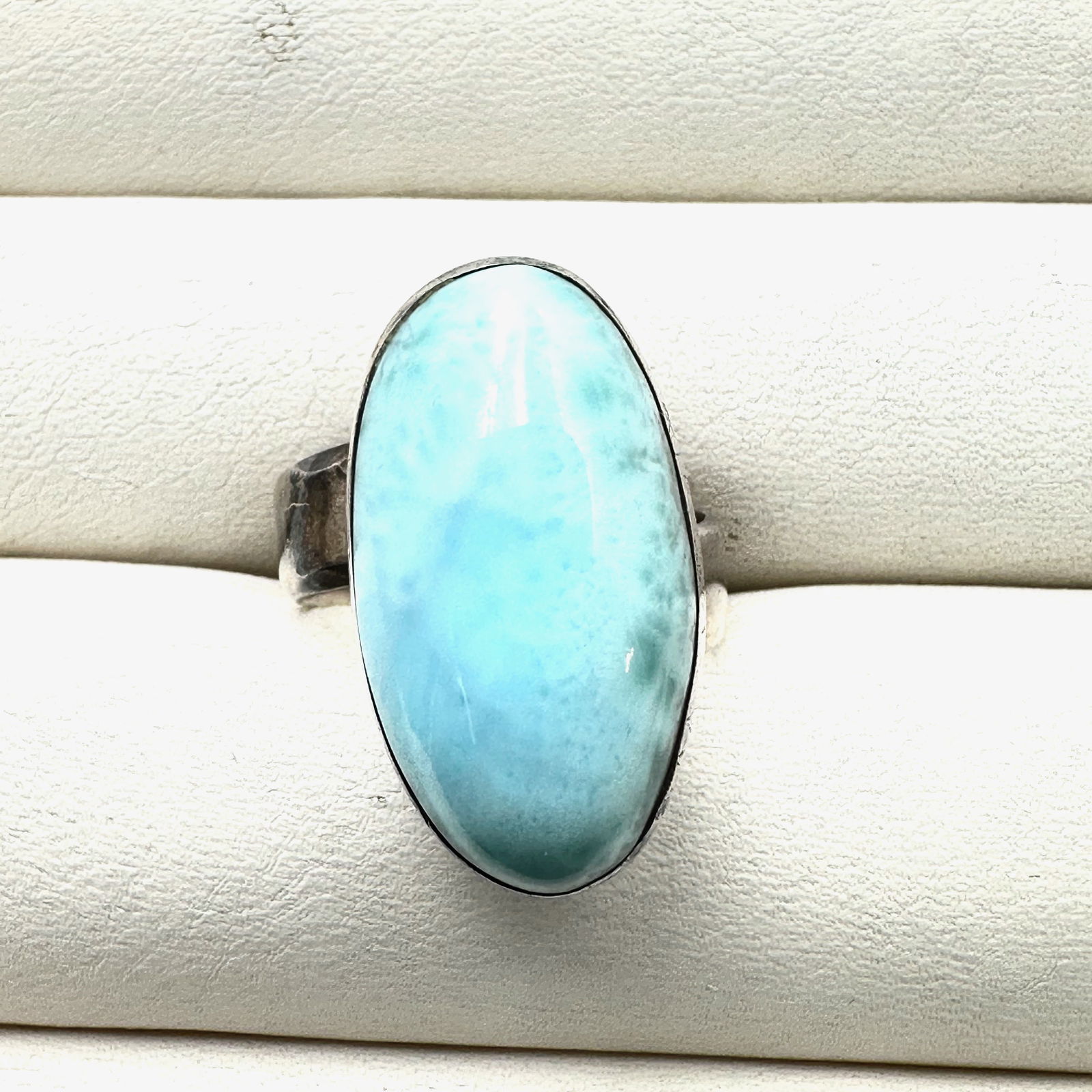 Blue Larimar Gemstone Sterling Silver Ring Adjustable Size Set at Size 8 Weight 10.3 Grams (1 of 2)