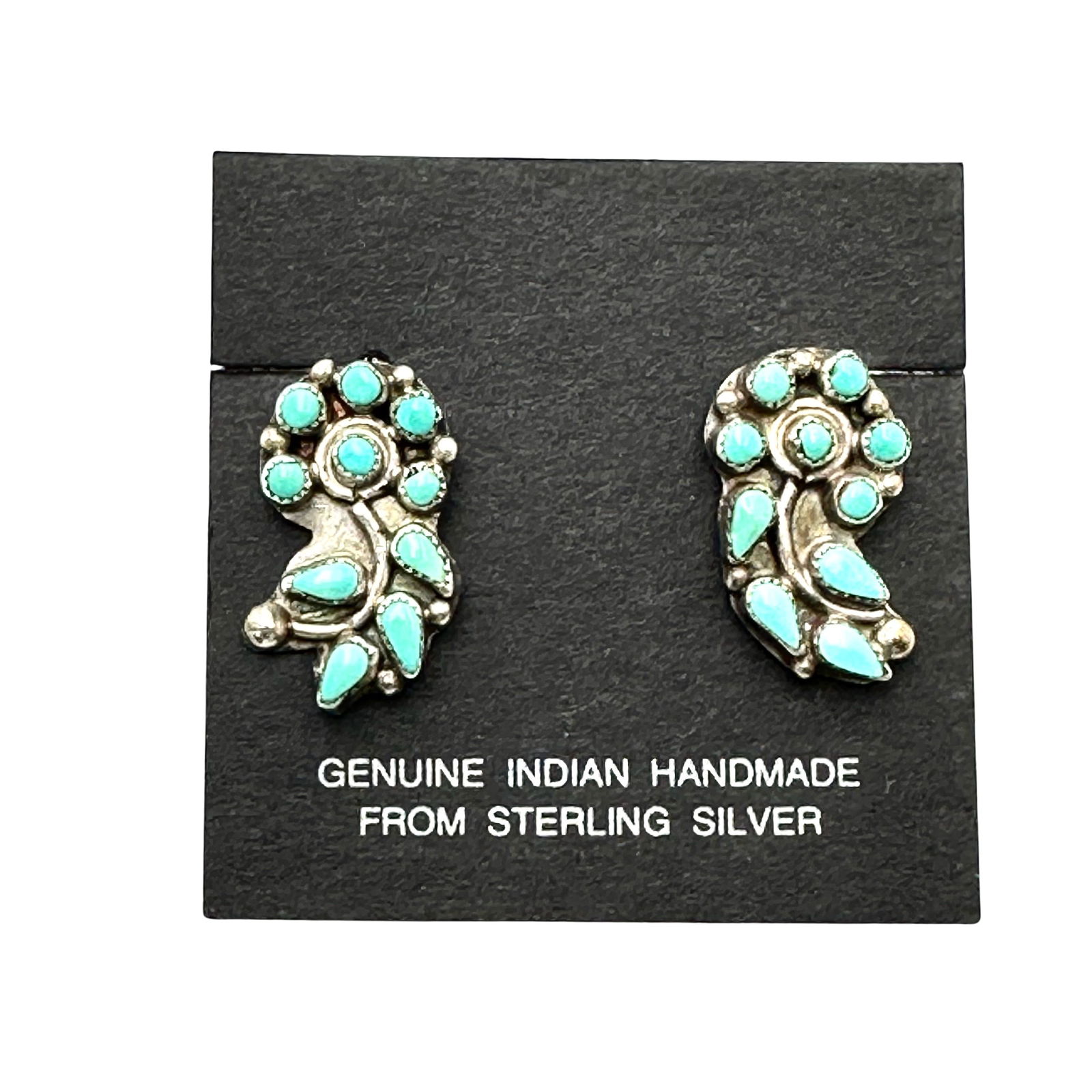 Vintage Native American Turquoise Sterling Silver Screw Back Earrings Original Card: Vintage Native American Turquoise Sterling Silver Screw Back Earrings Original Card