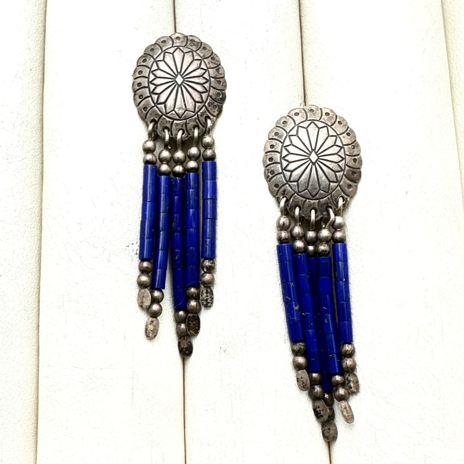 American Southwest Blue Lapis Lazuli Sterling Silver Pierced Earrings 2 Inch: American Southwest Blue Lapis Lazuli Sterling Silver Pierced Earrings 2 Inch