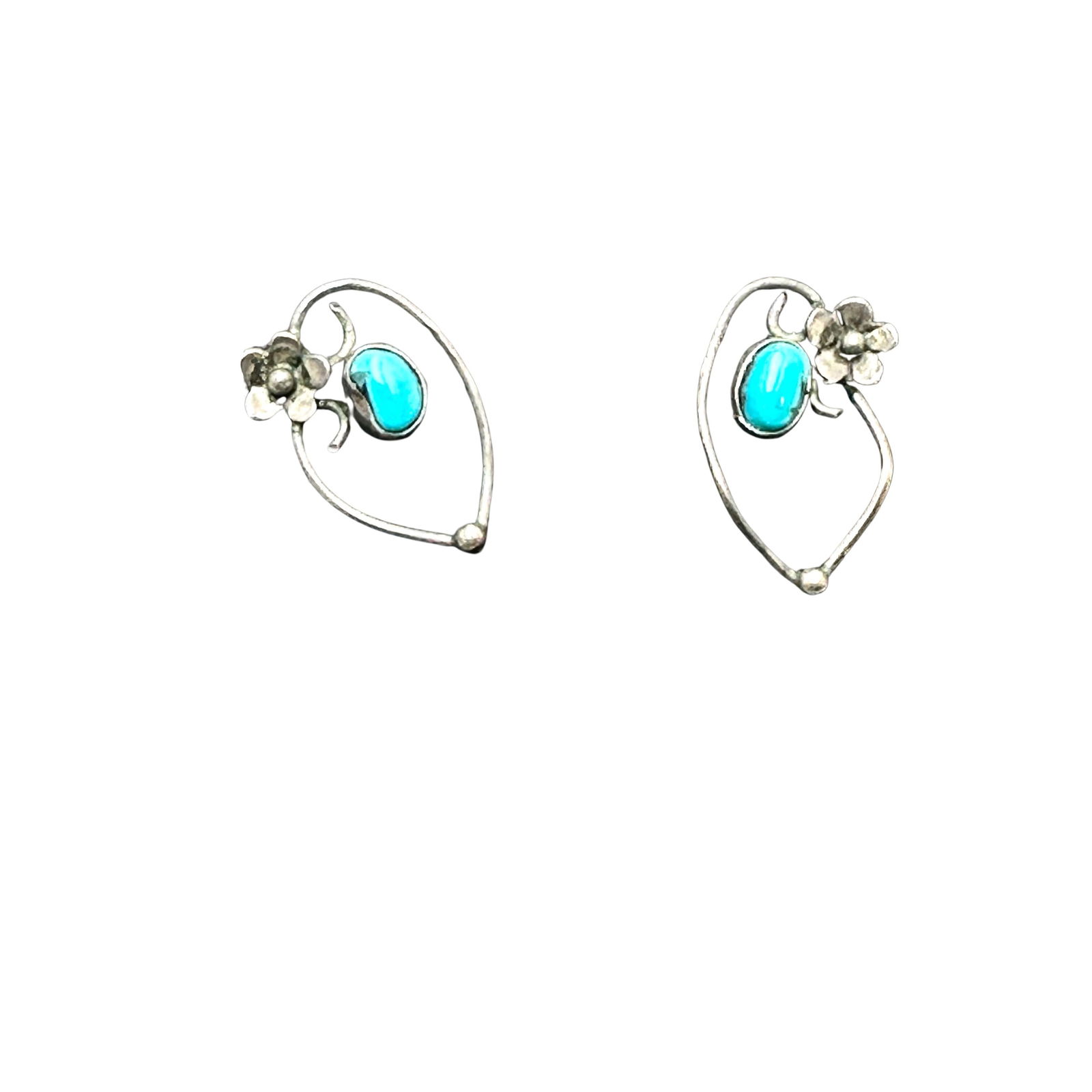 Vintage Native American Turquoise Sterling Silver Pierced Earrings 3/4 Inch: Vintage Native American Turquoise Sterling Silver Pierced Earrings 3/4 Inch