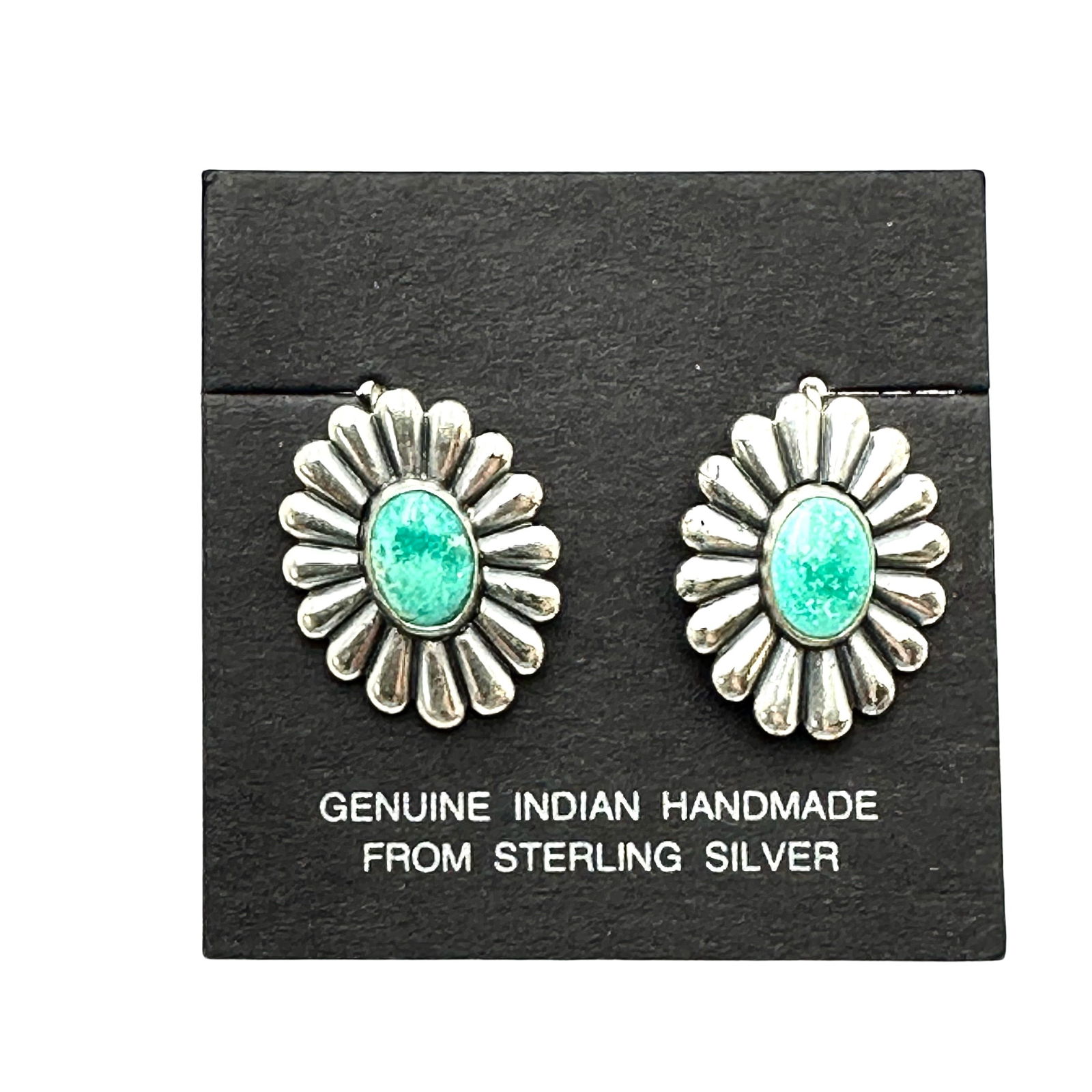 Vintage Native American Turquoise Sterling Silver Screw Back Earrings Original Card: Vintage Native American Turquoise Sterling Silver Screw Back Earrings Original Card