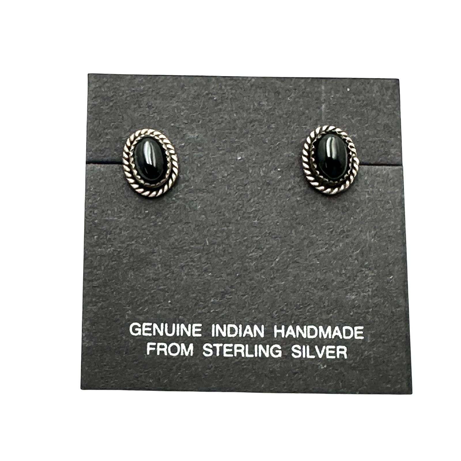 Vintage Native American Black Onyx Sterling Silver Pierced Stud Earrings Original Card (1 of 2)