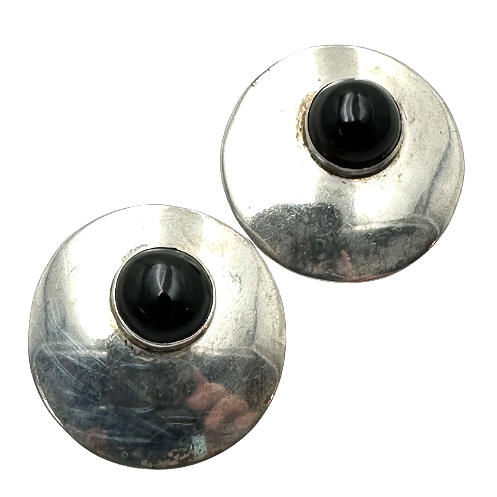 Vintage Mexico Black Onyx Sterling Silver Earrings Pierced 1.25 Inch Weight 17 Grams: Vintage Mexico Black Onyx Sterling Silver Earrings Pierced 1.25 Inch Weight 17 Grams