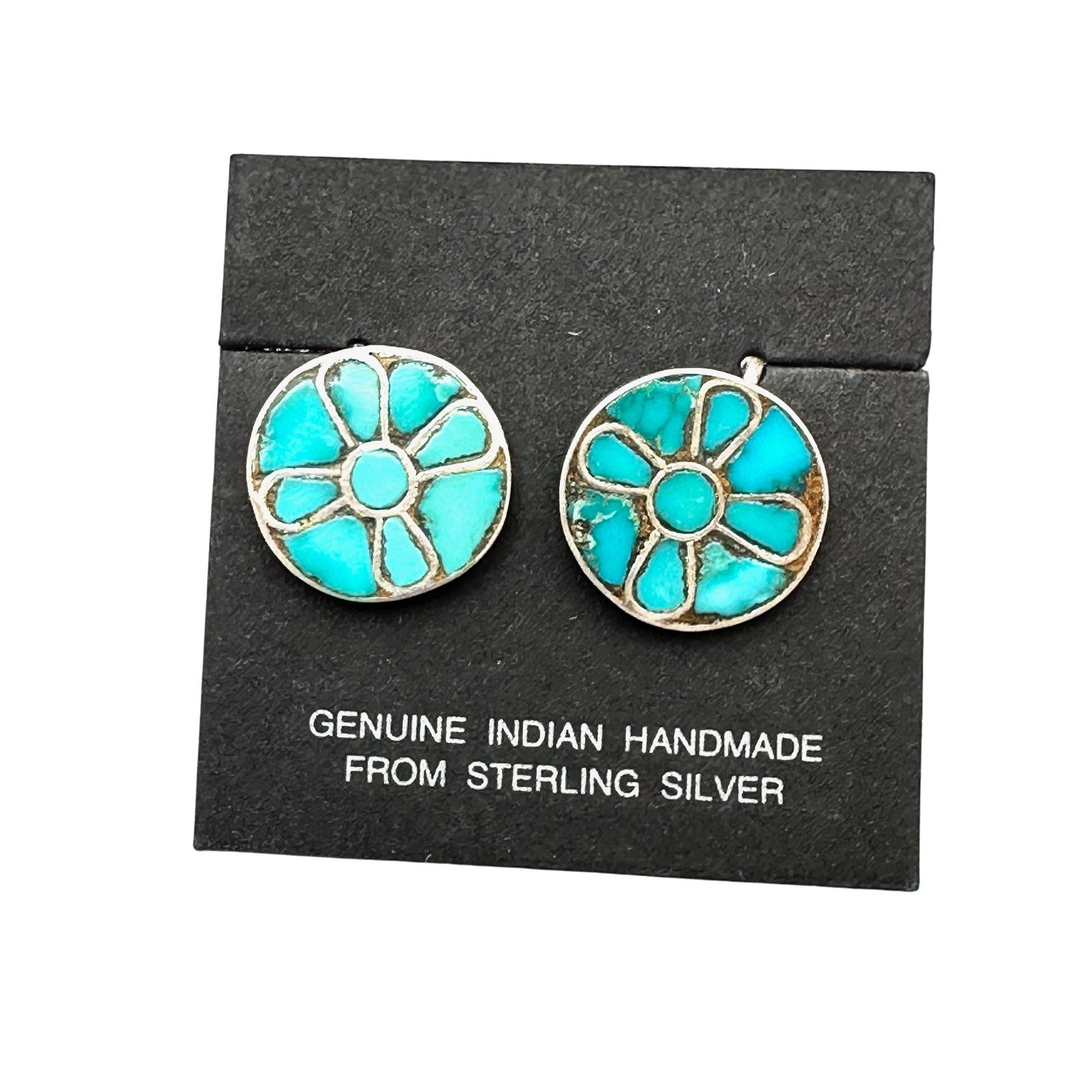 Vintage Native American Turquoise Sterling Silver Screw Back Earrings Original Card: Vintage Native American Turquoise Sterling Silver Screw Back Earrings Original Card