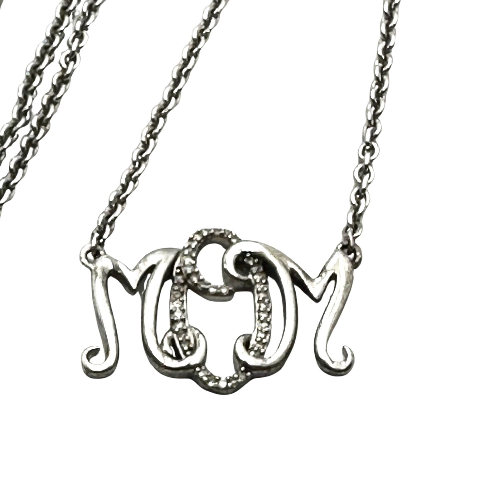 Diamond "Mom" Sterling Silver Pendant Necklace 17 Inch: Diamond "Mom" Sterling Silver Pendant Necklace 17 Inch