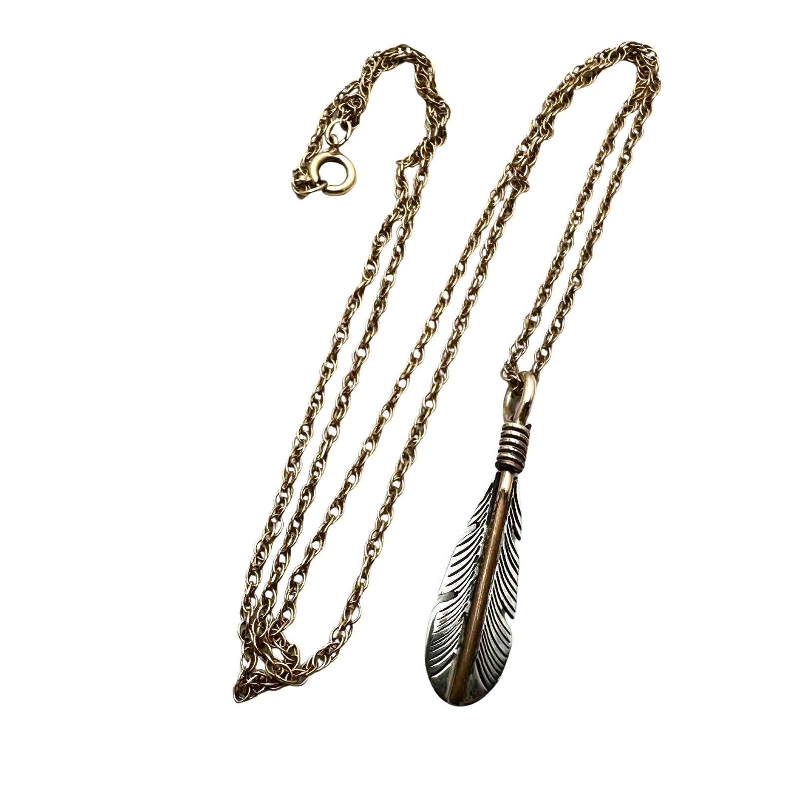 American Southwest Feather Pendant Necklace Gold Over Sterling Silver Chain 18 Inch: American Southwest Feather Pendant Necklace Gold Over Sterling Silver Chain 18 Inch