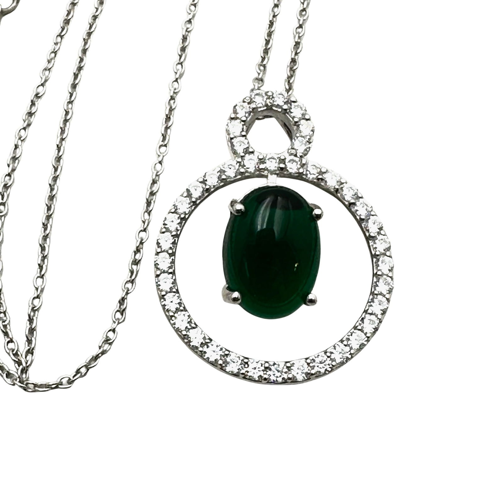 DSMK Sterling Silver Green Stone Pendant Necklace 19 Inch: DSMK Sterling Silver Green Stone Pendant Necklace 19 Inch