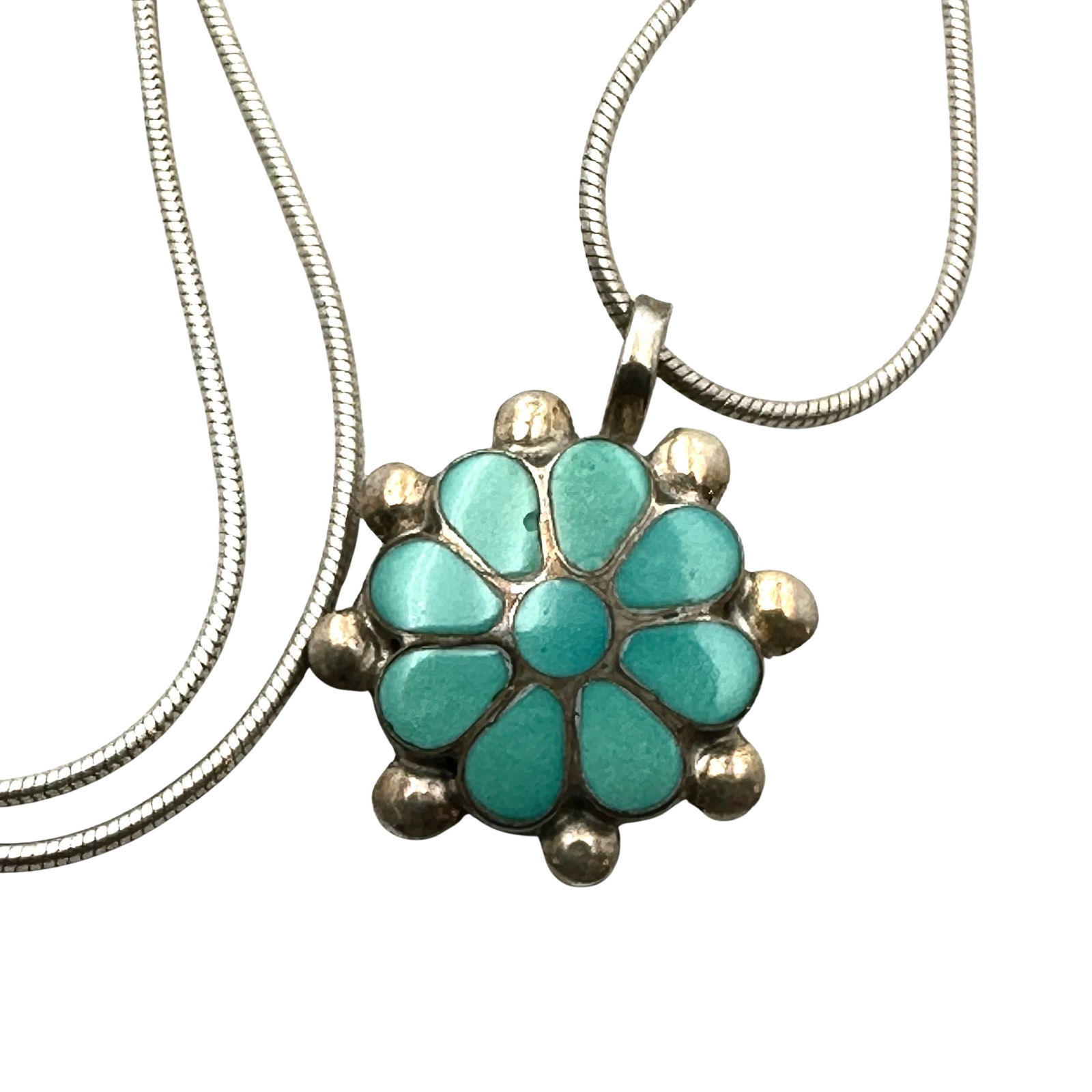 American Southwest Turquoise Sterling Silver Pendant Necklace 16 Inch (1 of 2)