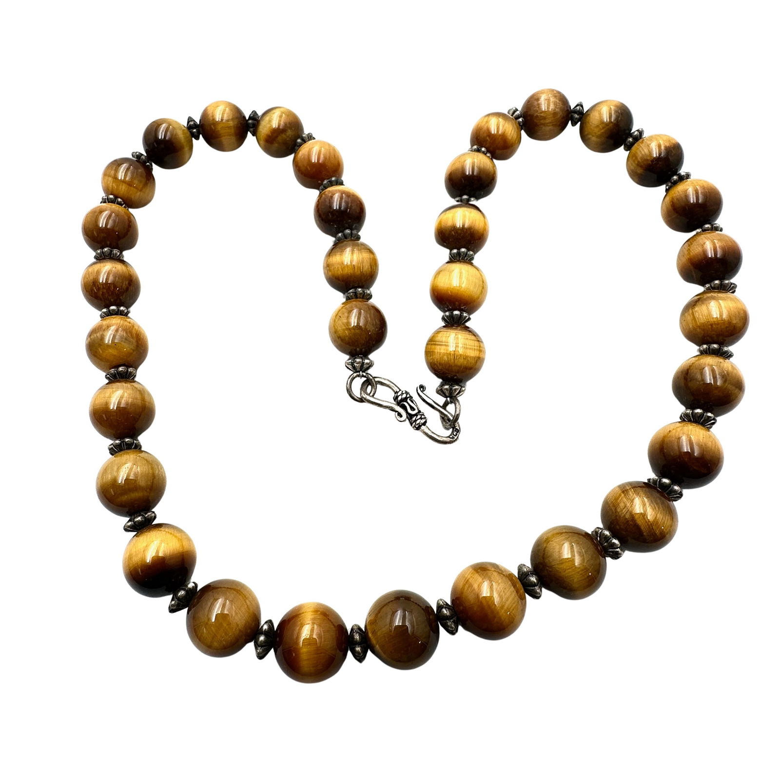 Tigers Eye Gemstone Bead Sterling Silver Necklace 20 Inch (1 of 2)