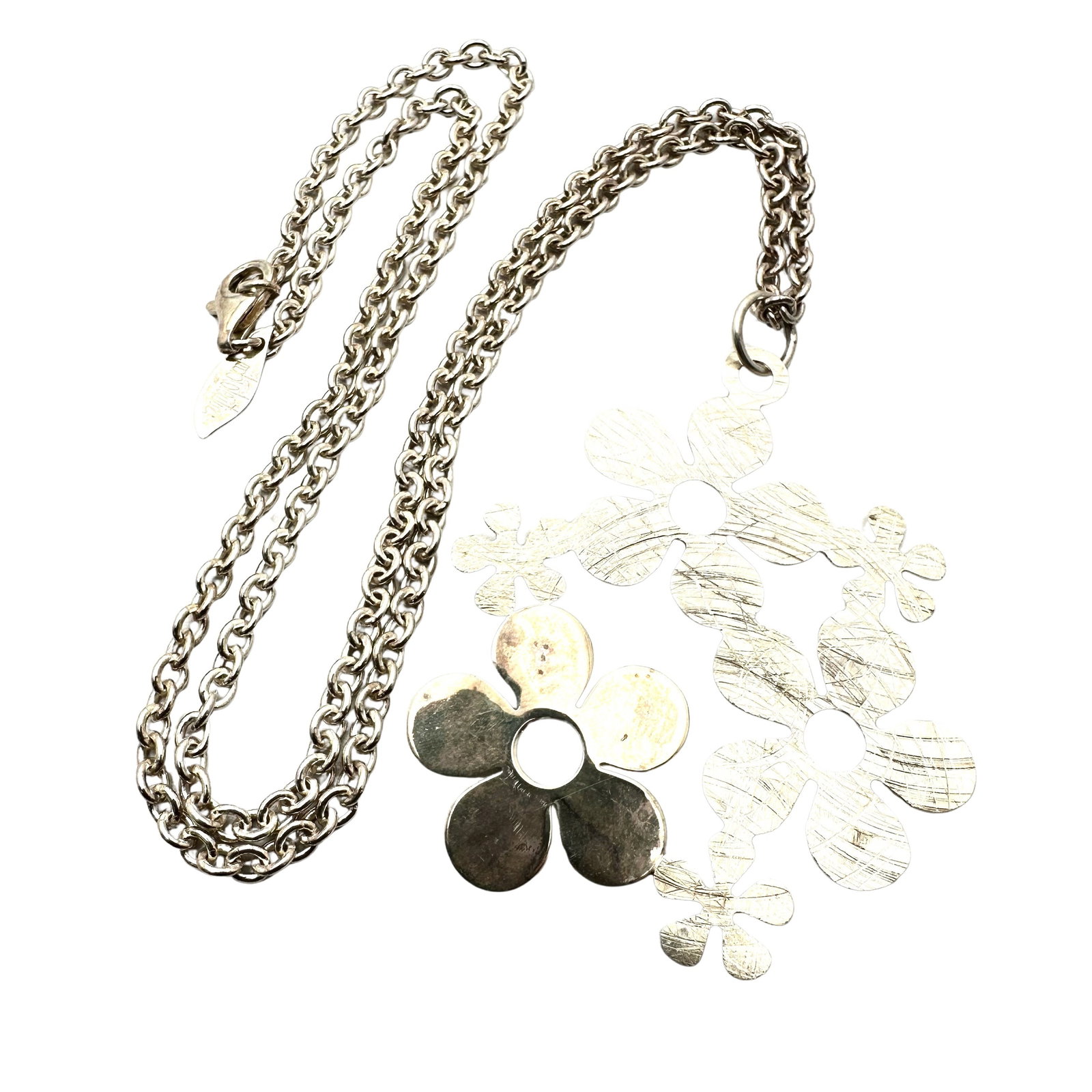 Italy Paola Valentine Large Flower Pendant Sterling Silver Necklace 24 Inch Chain 25 Grams: Italy Paola Valentine Large Flower Pendant Sterling Silver Necklace 24 Inch Chain 25 Grams