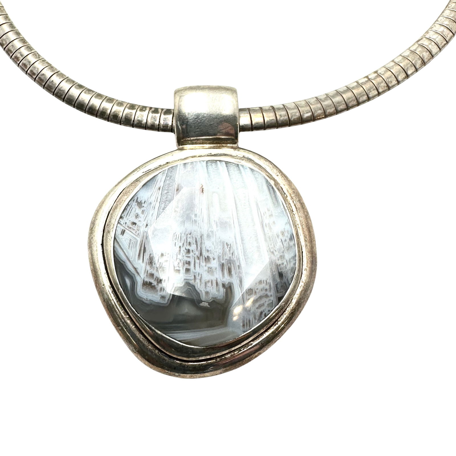 Barse Grey White Gemstone Large Pendant Sterling Silver Necklace 16 Inch Omega Chain 71 Grams (1 of 2)