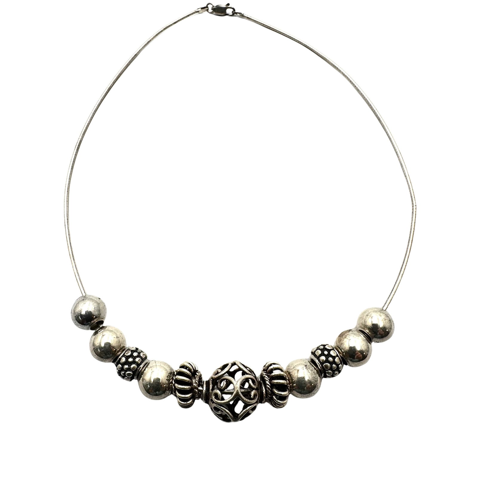 Sterling Silver Fancy Beads Choker Necklace 16 Inch: Sterling Silver Fancy Beads Choker Necklace 16 Inch