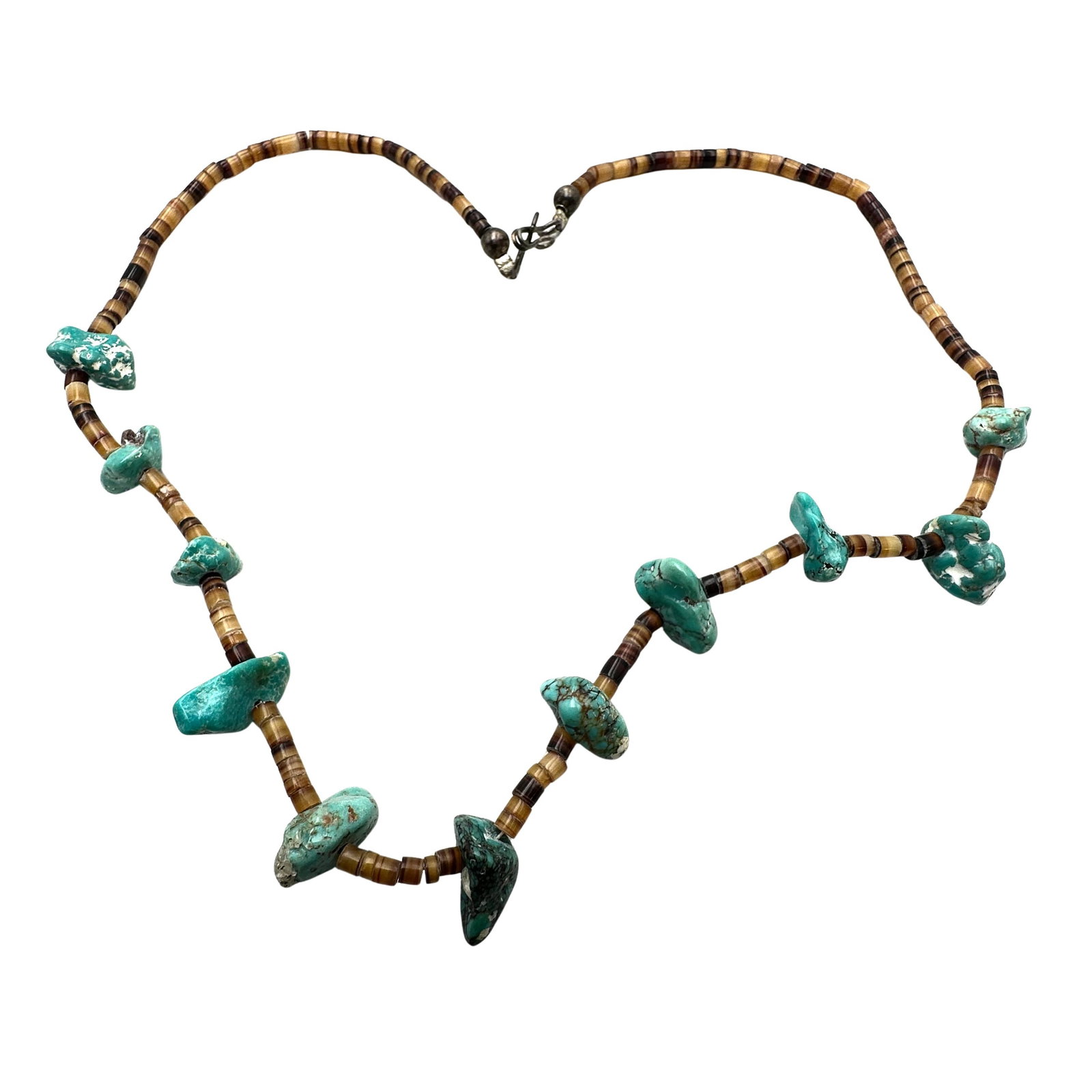 American Southwest Turquoise Heisi Bead Sterling Silver Necklace 16 Inch: American Southwest Turquoise Heisi Bead Sterling Silver Necklace 16 Inch