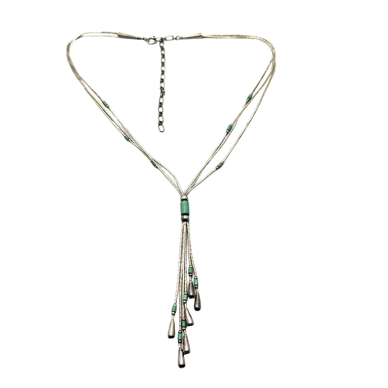 American Southwest Turquoise And Liquid Sterling Silver Multi Strand Necklace 16 to 18 Inch (1 of 2)