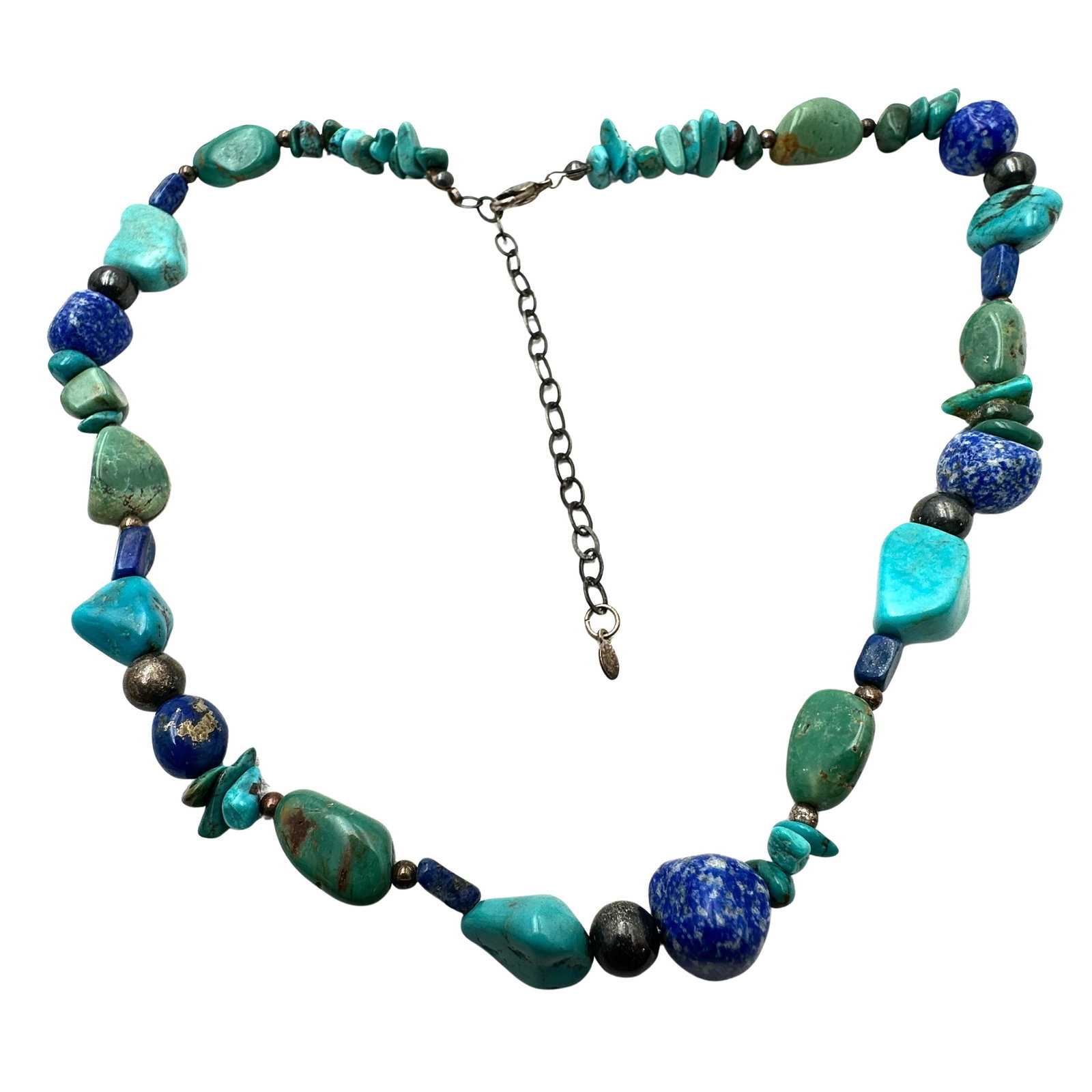 American Southwest Turquoise Lapis Lazuli Sterling Silver Necklace 16 to 18 Inch: American Southwest Turquoise Lapis Lazuli Sterling Silver Necklace 16 to 18 Inch