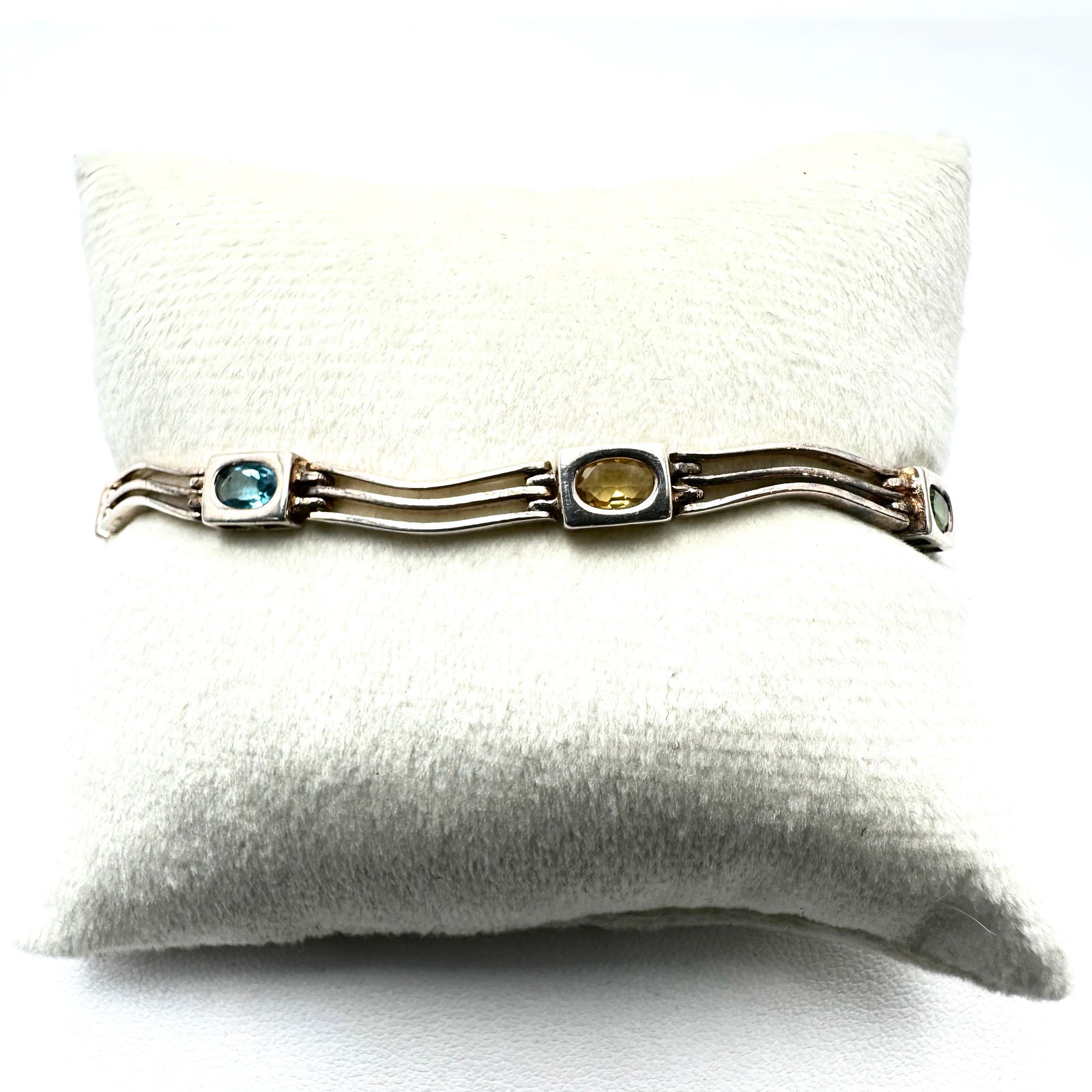 Multicolor Stone Sterling Silver Tennis Bracelet 7 Inch 10 Grams: Multicolor Stone Sterling Silver Tennis Bracelet 7 Inch 10 Grams