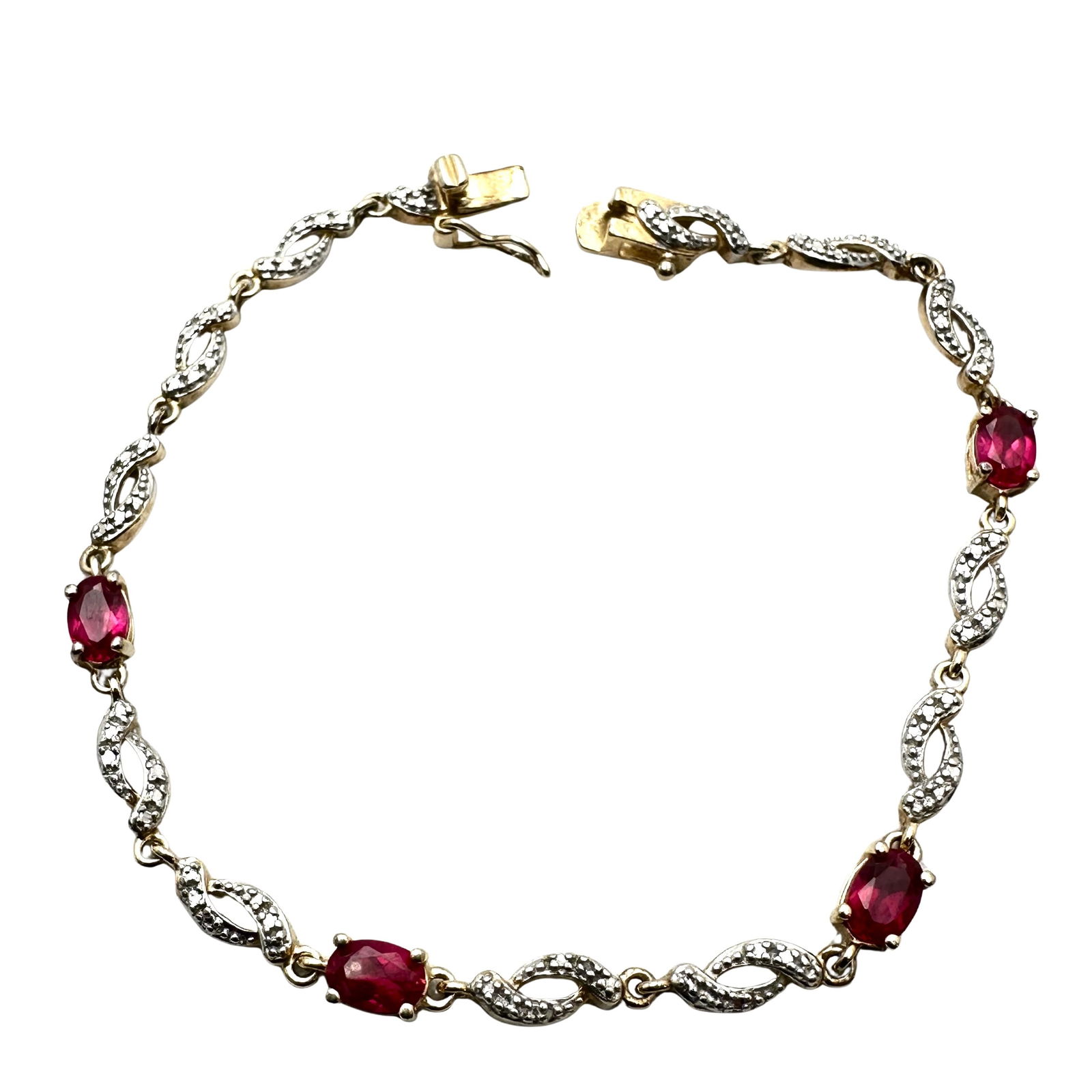Red Ruby Diamond Gold Over Sterling Silver Bracelet 7.25 Inch 6.2 Grams (1 of 2)