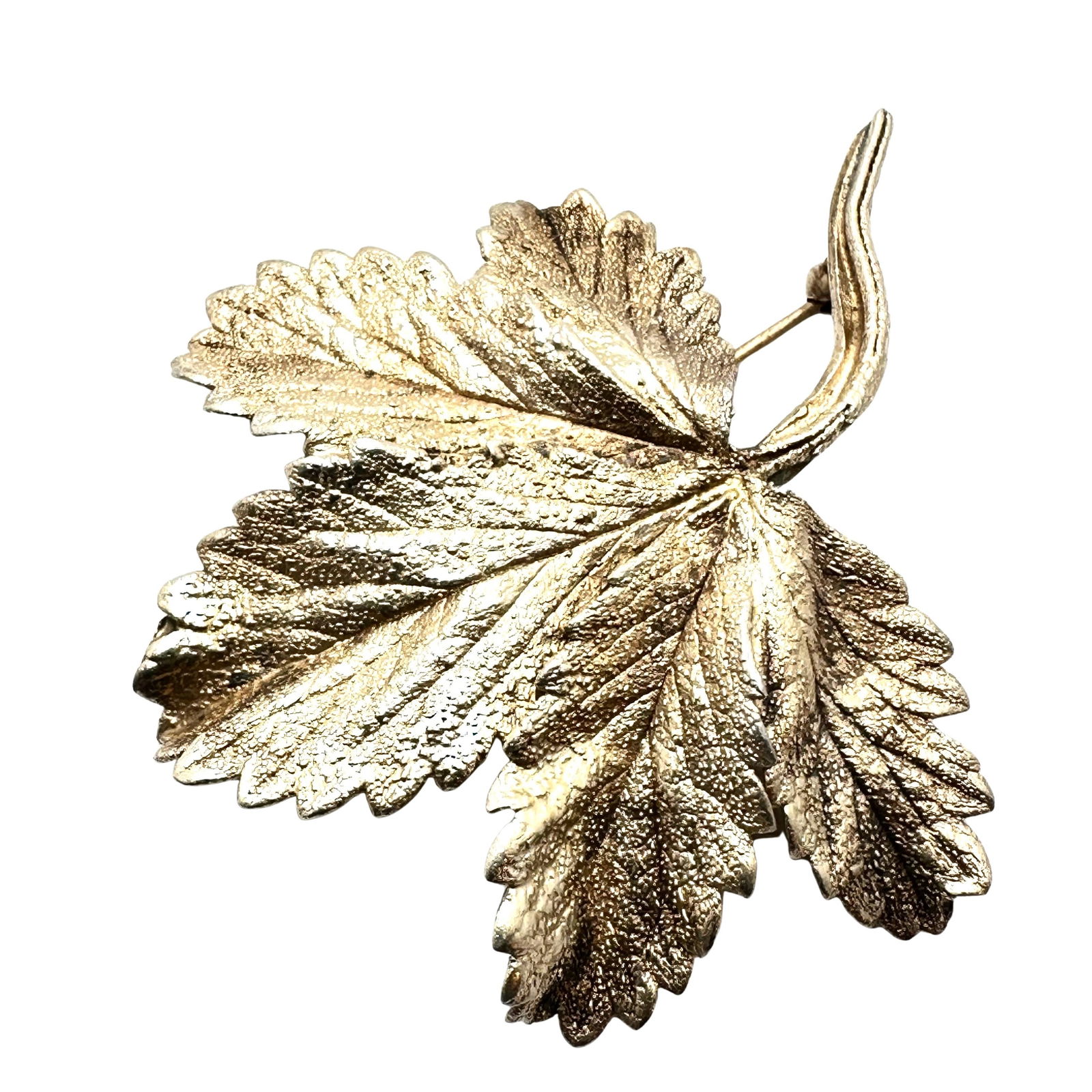 Vintage Denmark Ove Erikson Gold Over Sterling Silver Leaf Brooch Pin 2.5 Inch 10.6 Grams (1 of 2)